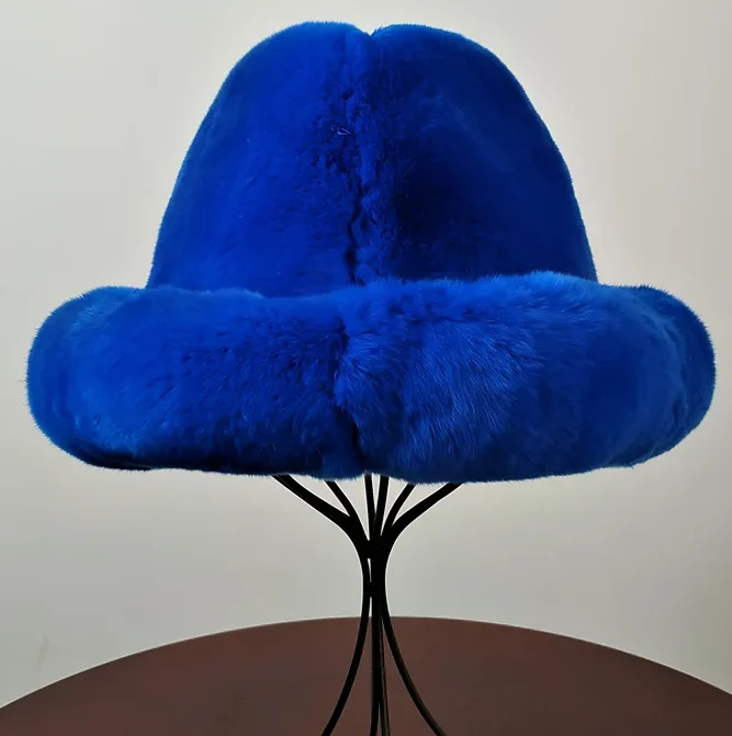 Kashani Men's Royal Blue Rex Rabbit Fur Top Hat
