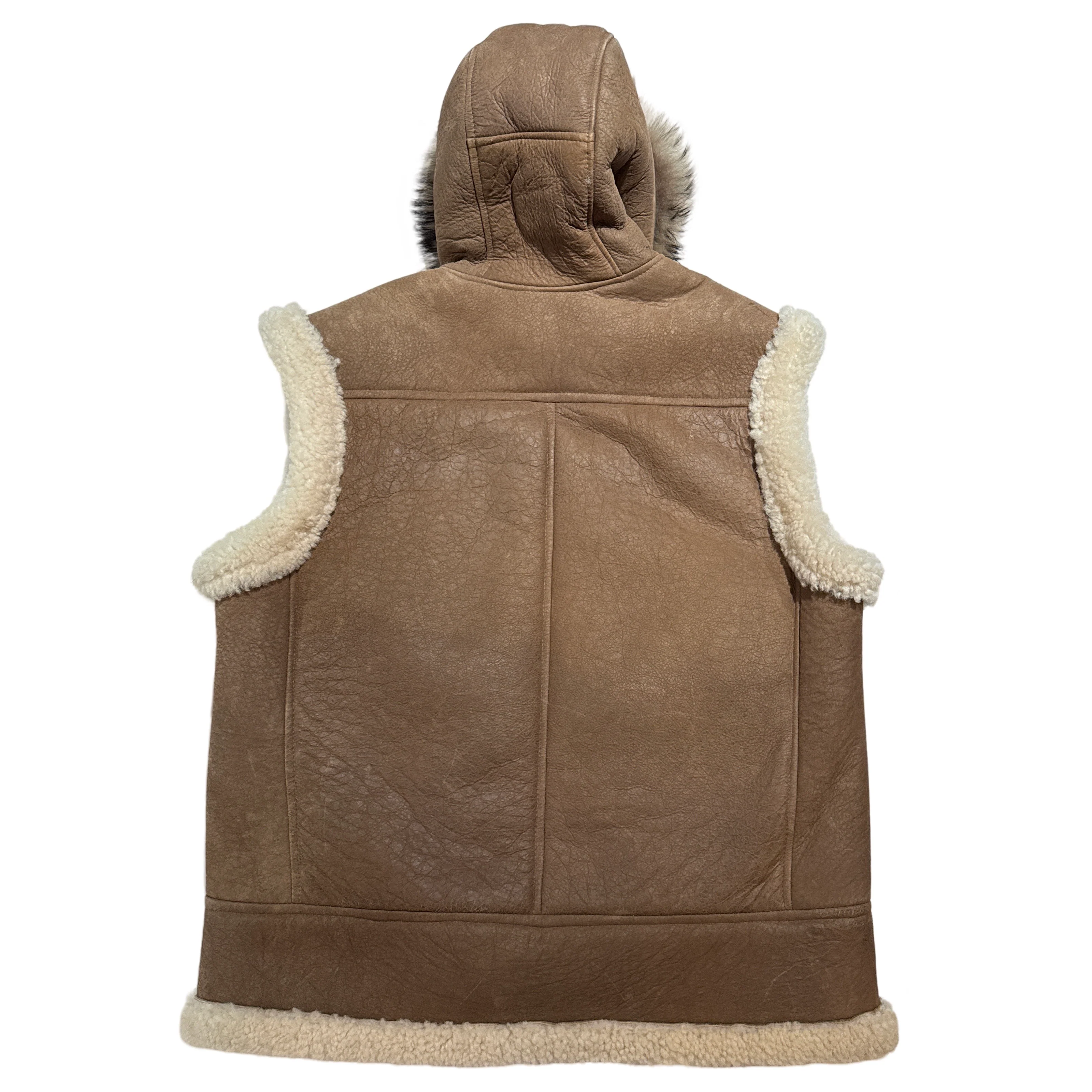 Kashani Men's Shearling Vest with Fur-Trimmed Hood – Tan & Cream - Image 3