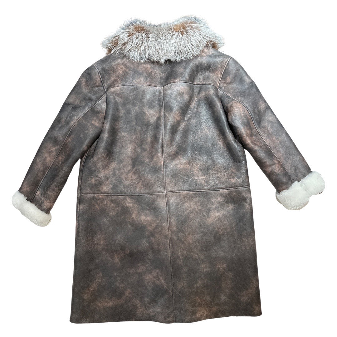 Kashani Men's Silver Fox Fur Full Length Shearling Trench Coat - Image 3
