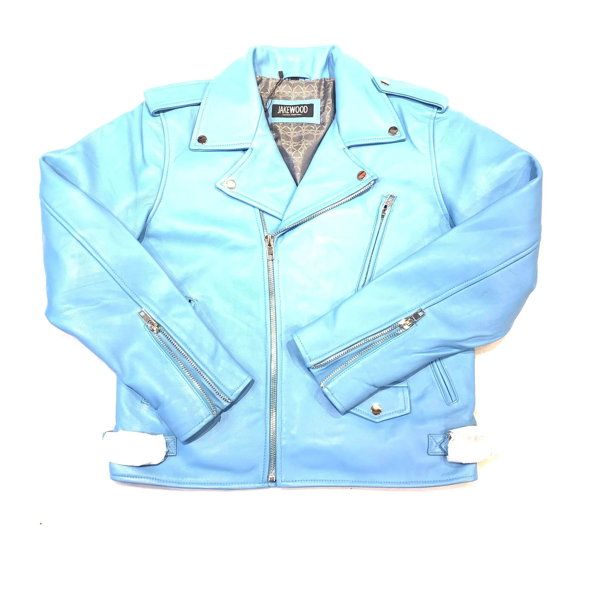 Kashani Men's Sky Blue Lambskin Biker Jacket - Image 2