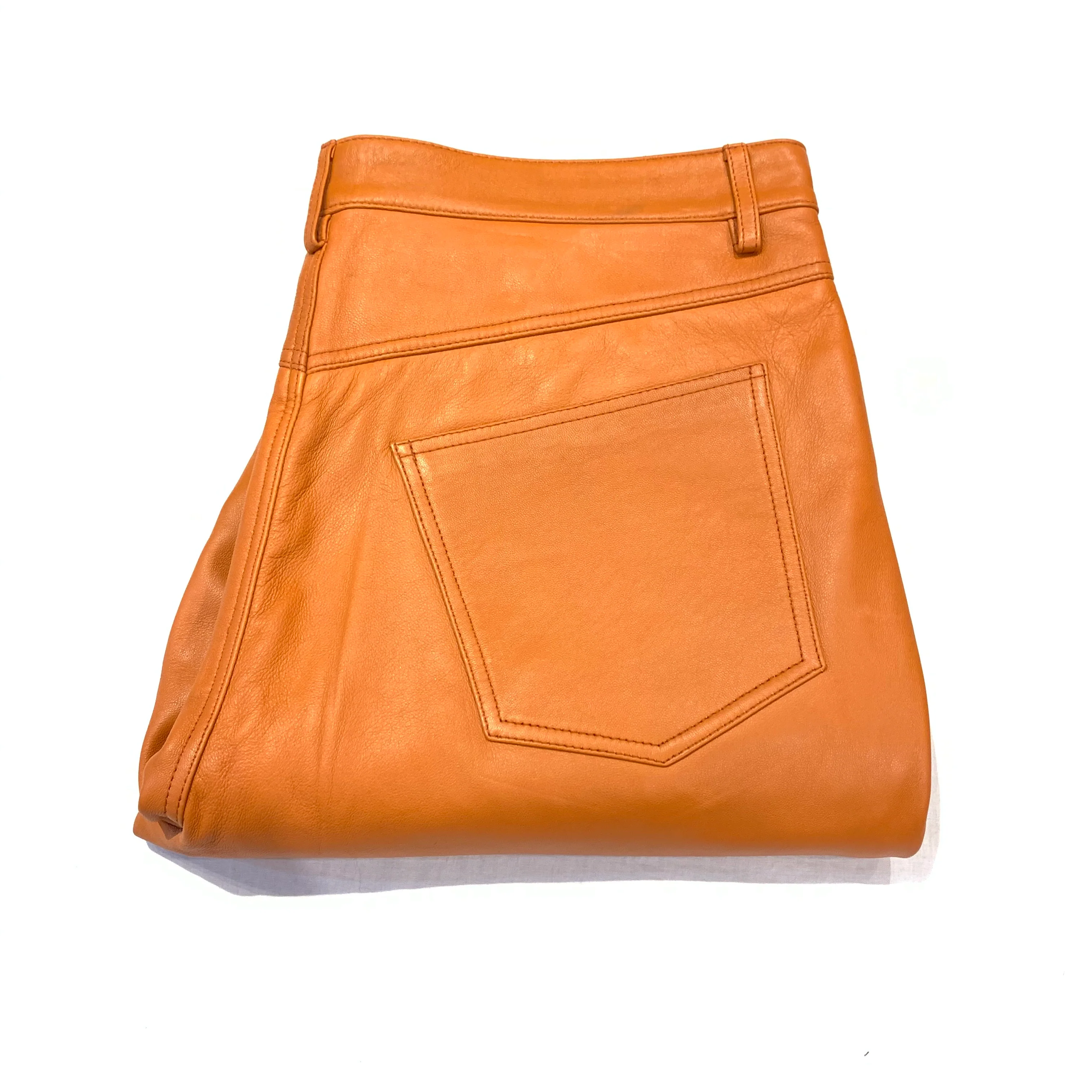 Kashani Men's Orange Tangerine Lambskin Straight Cut Leather Pants - Image 3