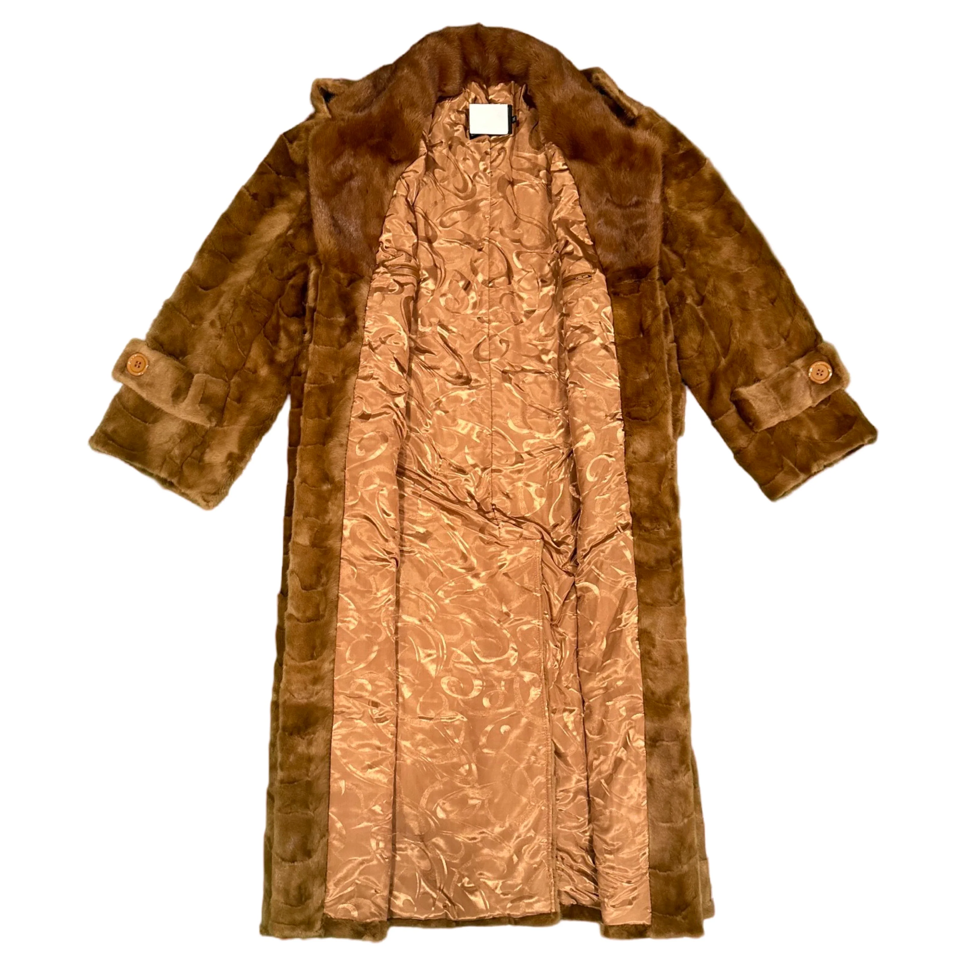 Kashani Men's Whiskey Full Mink Fur Trench Coat - Image 3