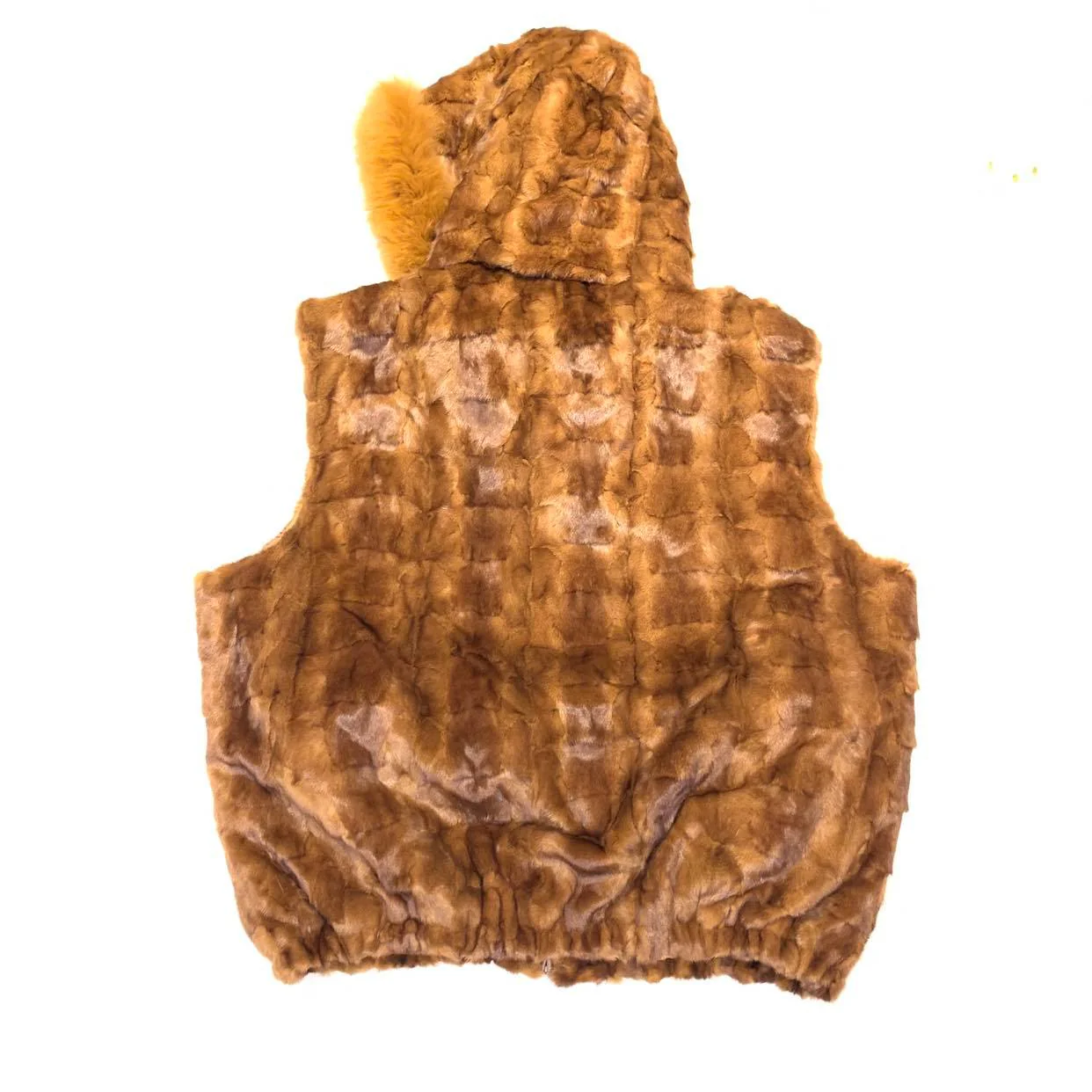 Kashani Men's Whisky Mink Diamond Cut Fox Fur Hooded Vest - Image 5