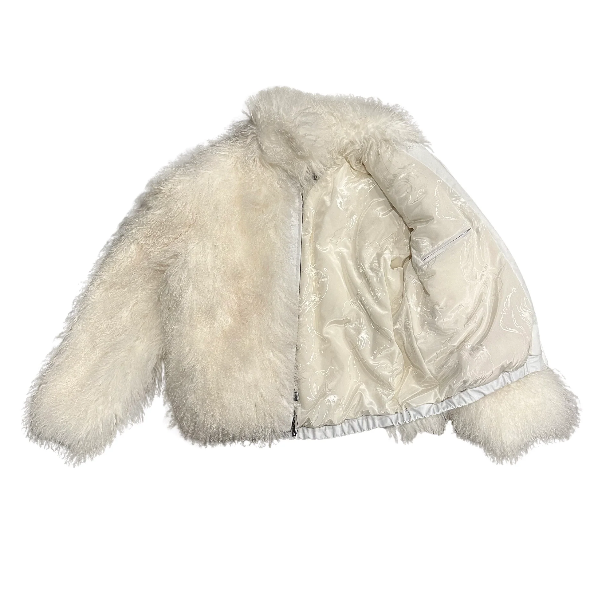 Kashani Men's White Mongolian Lamb Fur Coat - Image 2