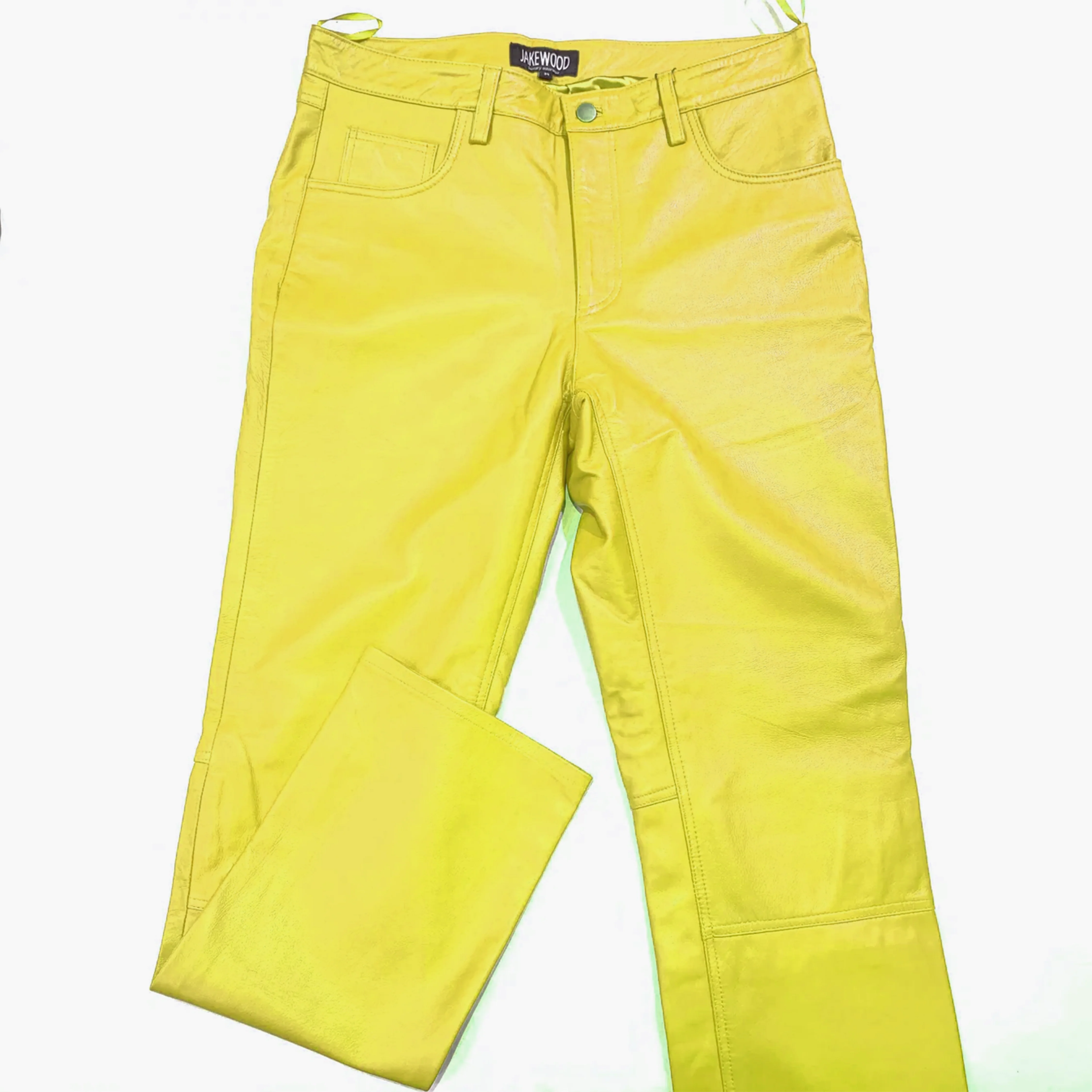 Kashani Men's Yellow Lambskin Straight Cut Leather Pants - Image 2