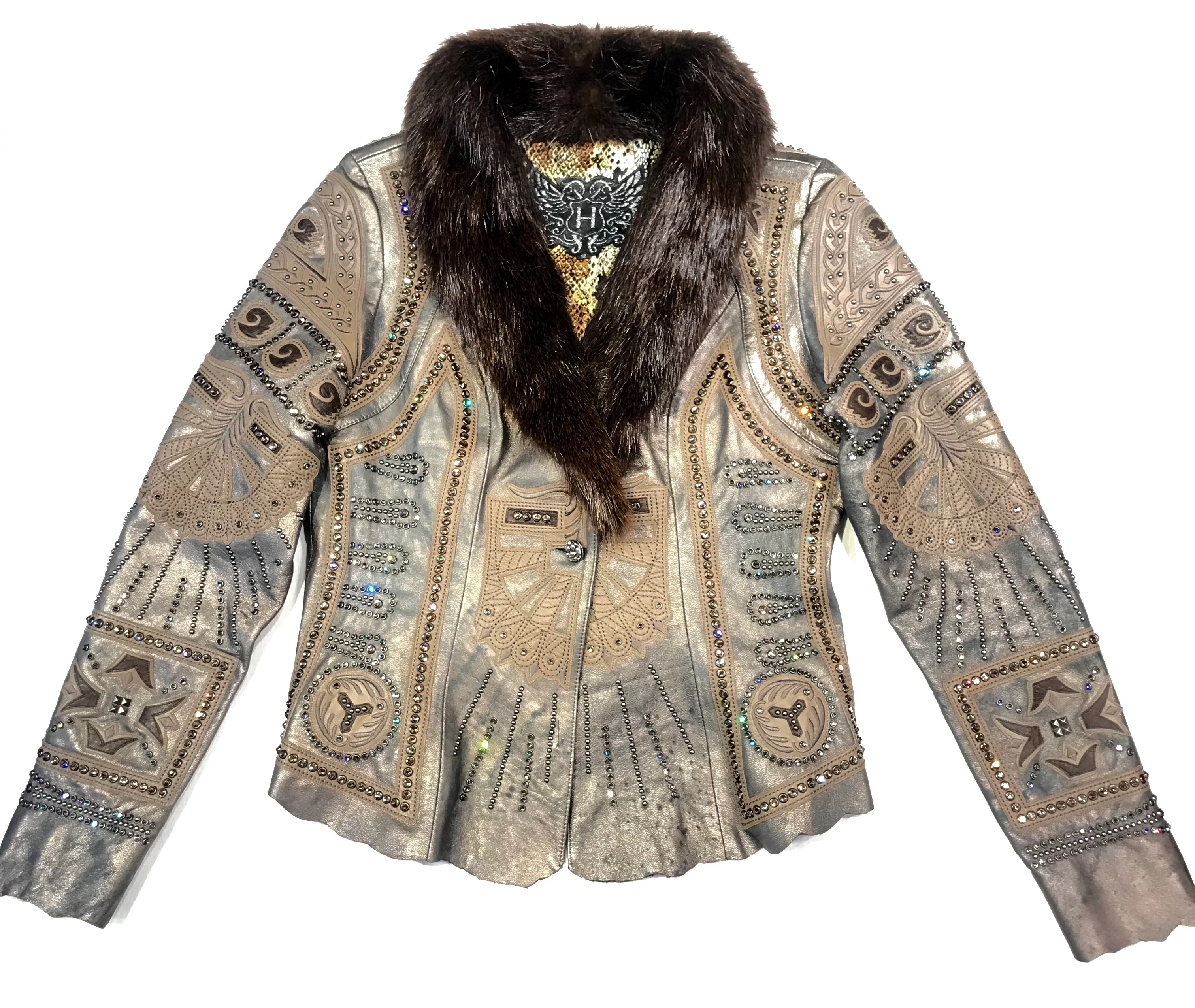 Kashani Mink Aztec Swarovski Crystal Jacket - Image 3
