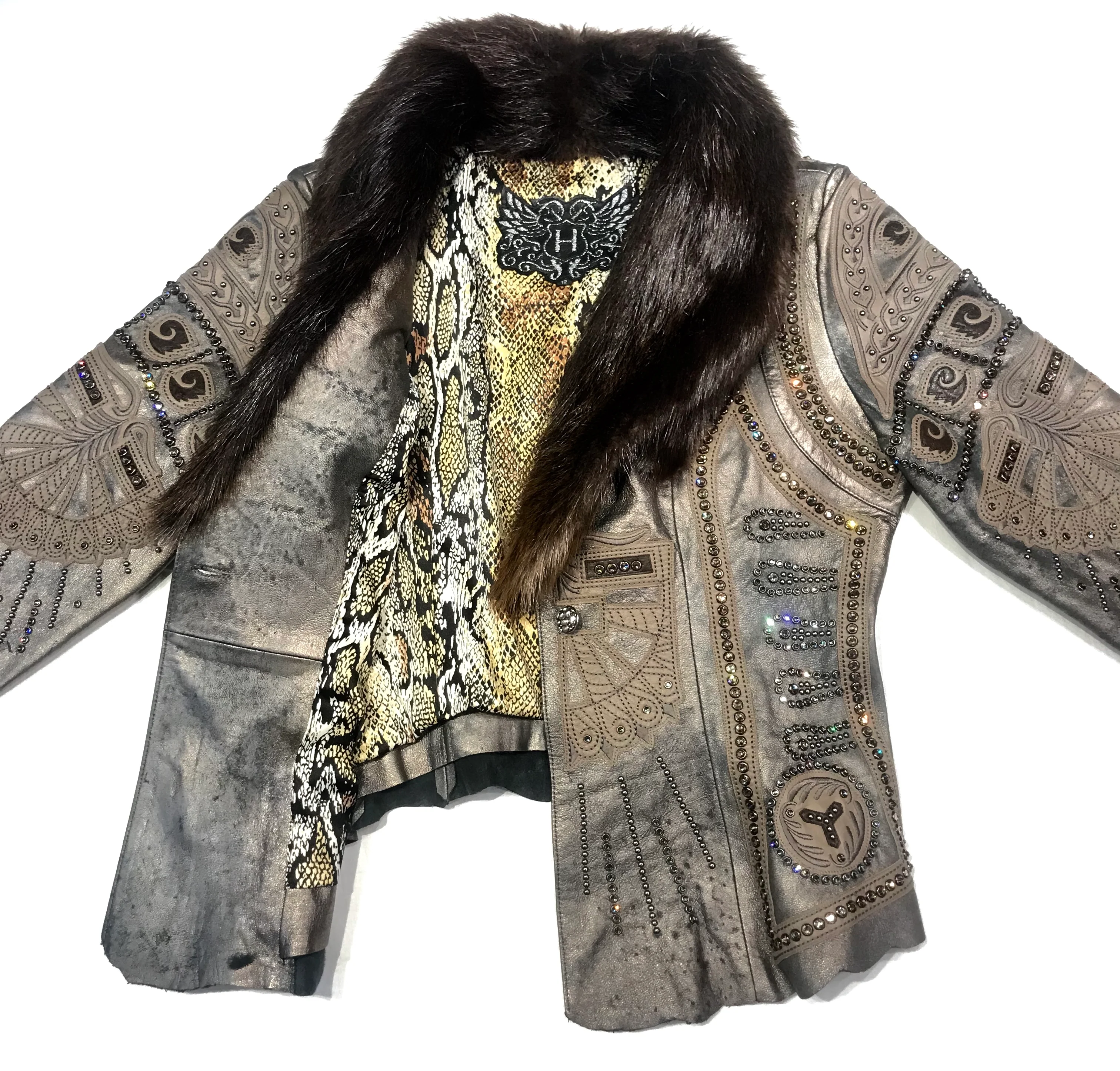 Kashani Mink Aztec Swarovski Crystal Jacket - Image 4