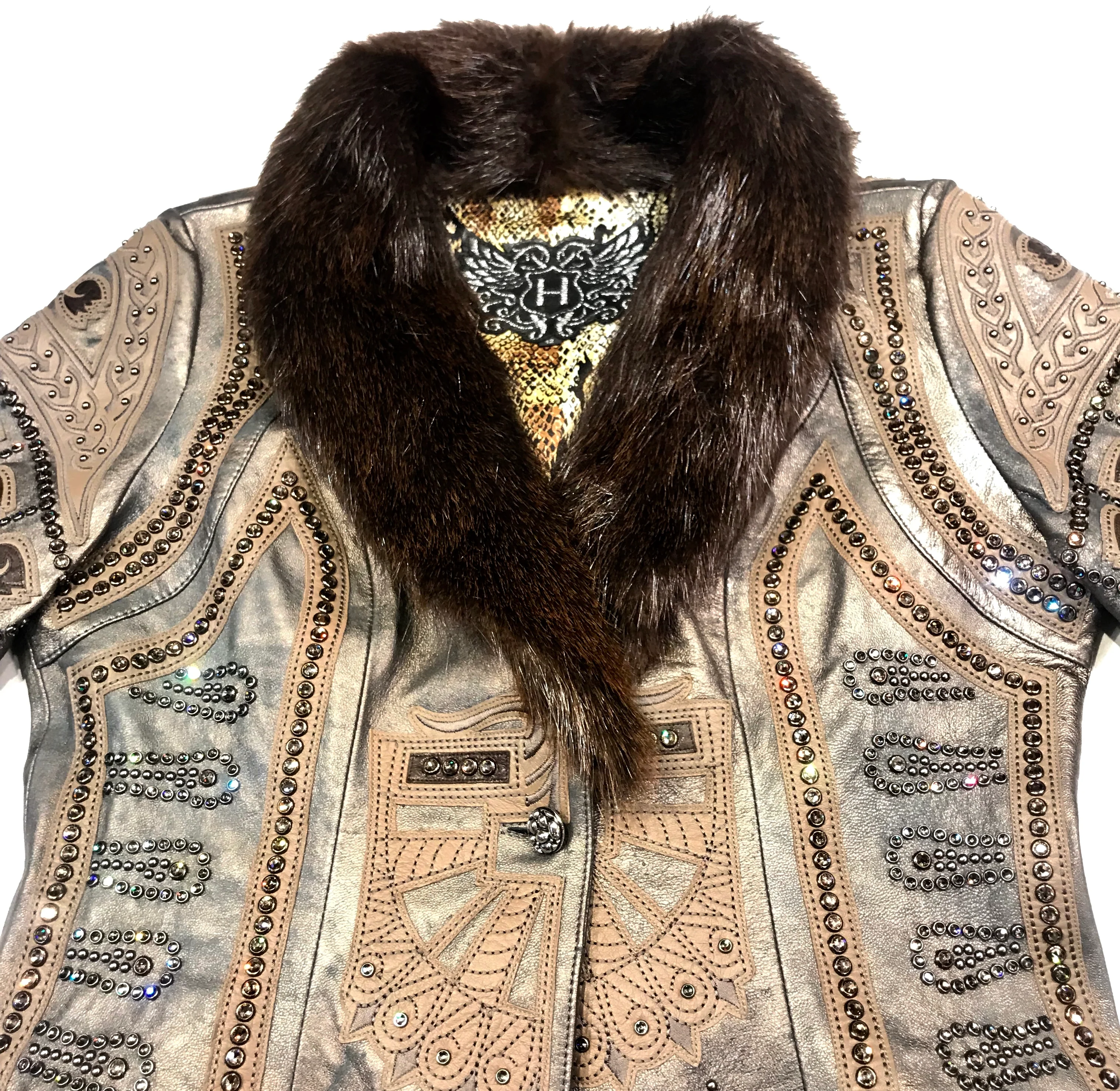 Kashani Mink Aztec Swarovski Crystal Jacket - Image 5