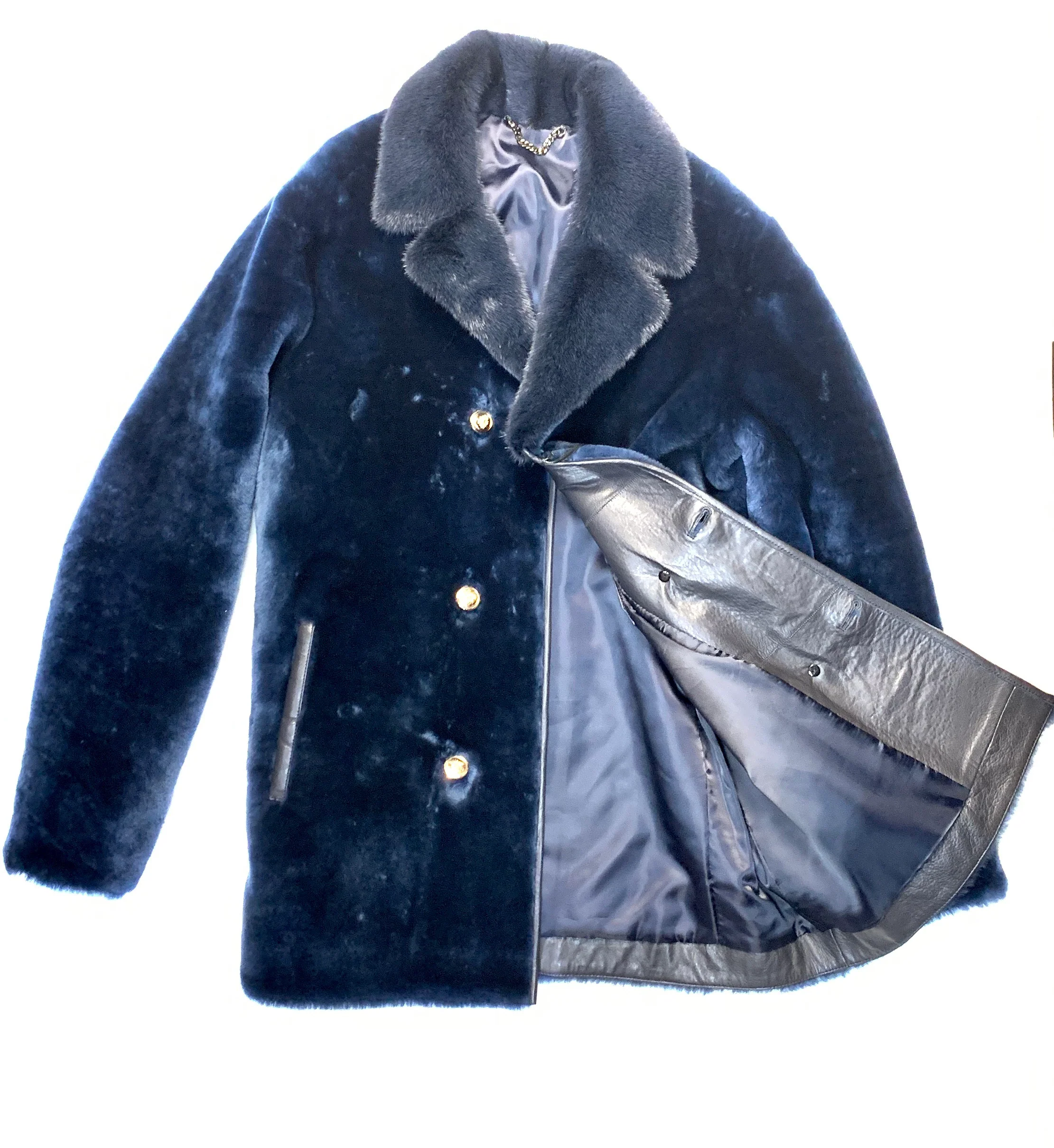 Kashani Navy Blue Mink Mouton Peacoat Shearling - Image 3