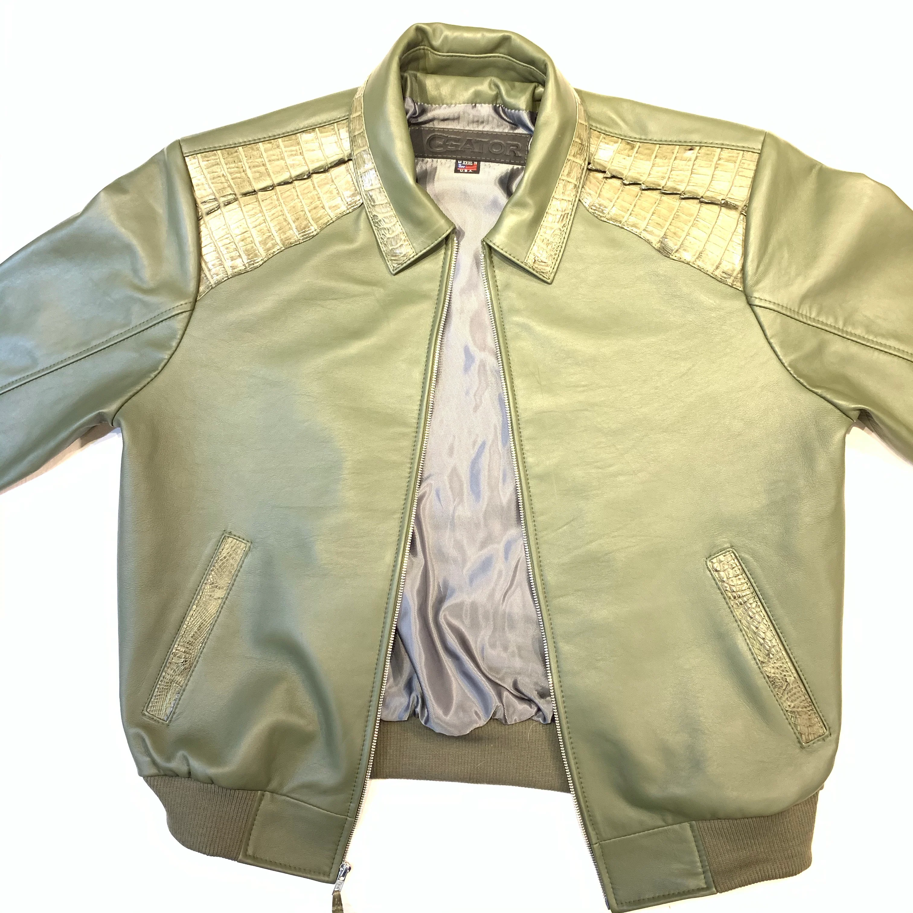 Kashani Olive Alligator Bomber Jacket - Image 7