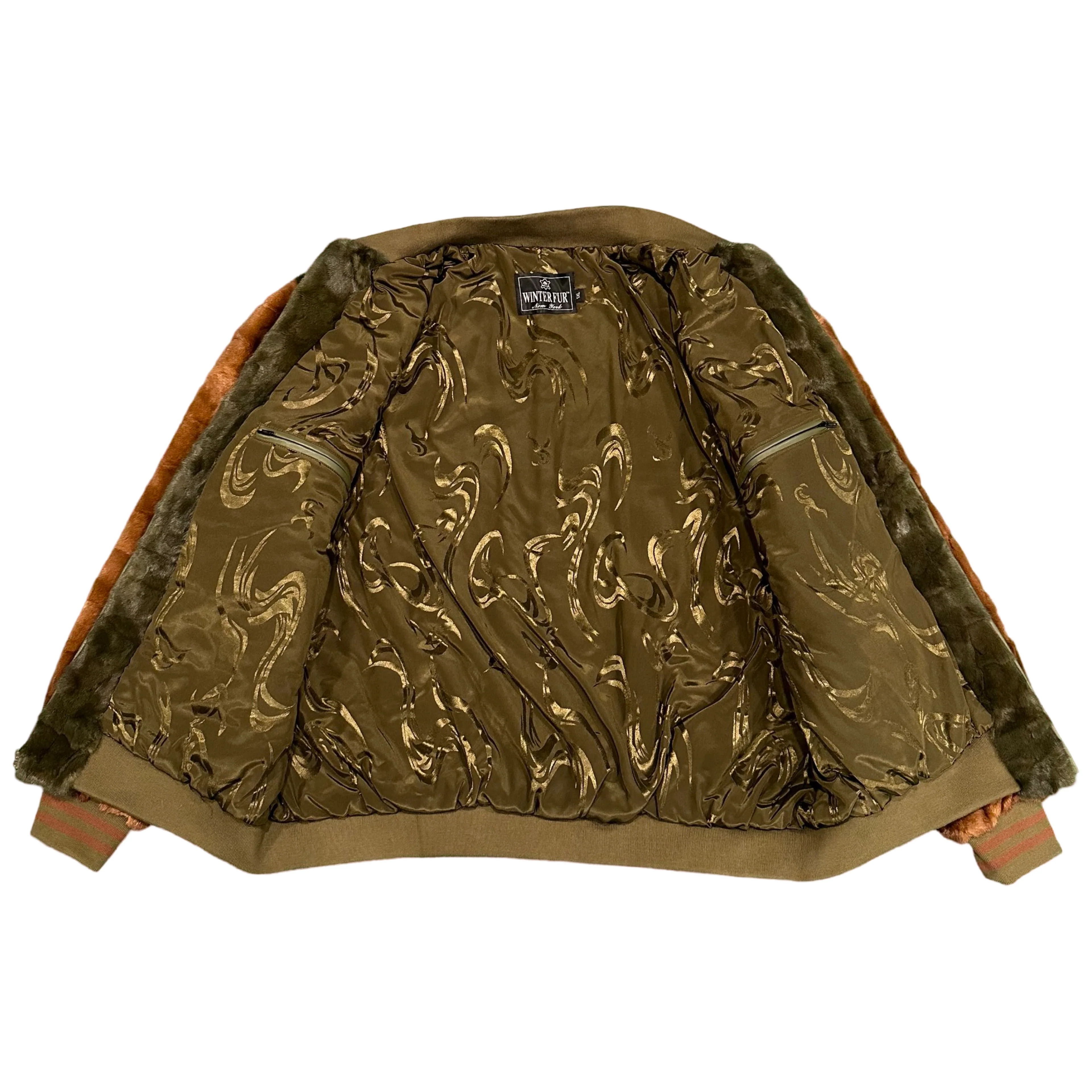 Kashani Olive/Whiskey Diamond Cut Mink Fur Bomber Jacket - Image 3