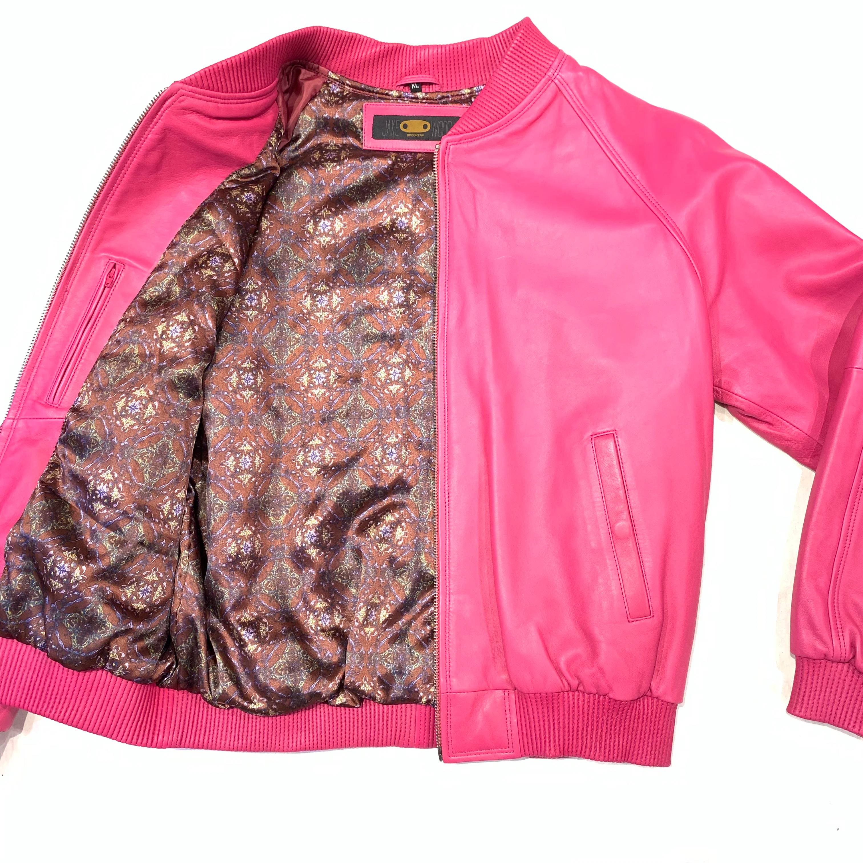 Kashani Pink Lambskin MA-1 Bomber Jacket - Image 4