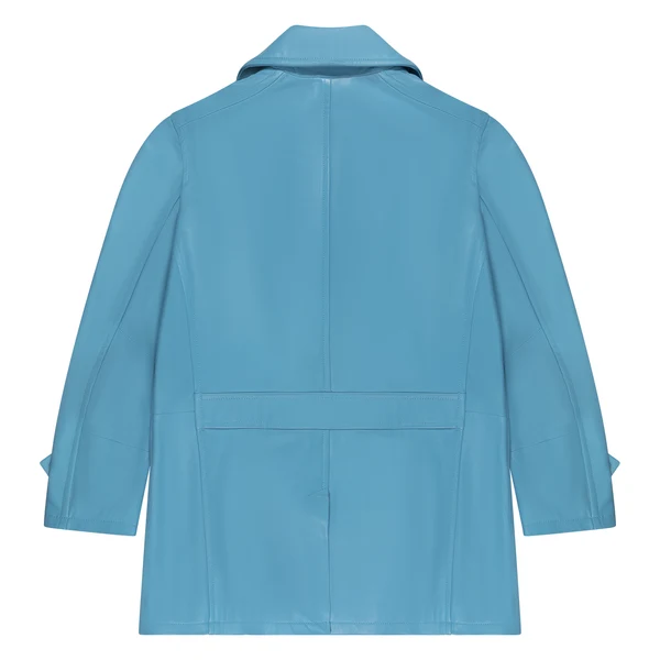 Kashani Powder Blue Double Breasted Lambskin 3/4 Trench Coat - Image 2