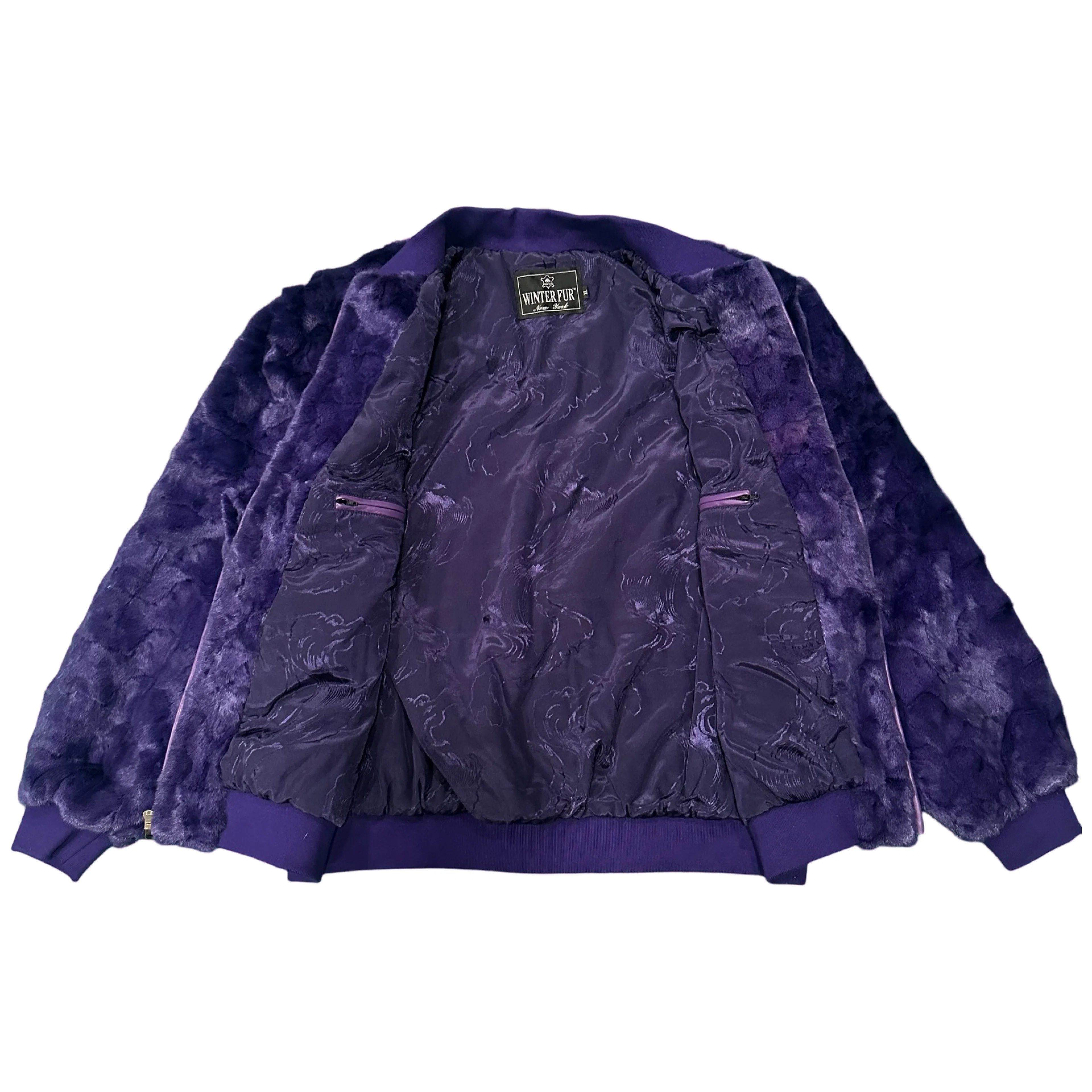 Kashani Purple Diamond Cut Mink Fur Bomber Jacket - Image 3