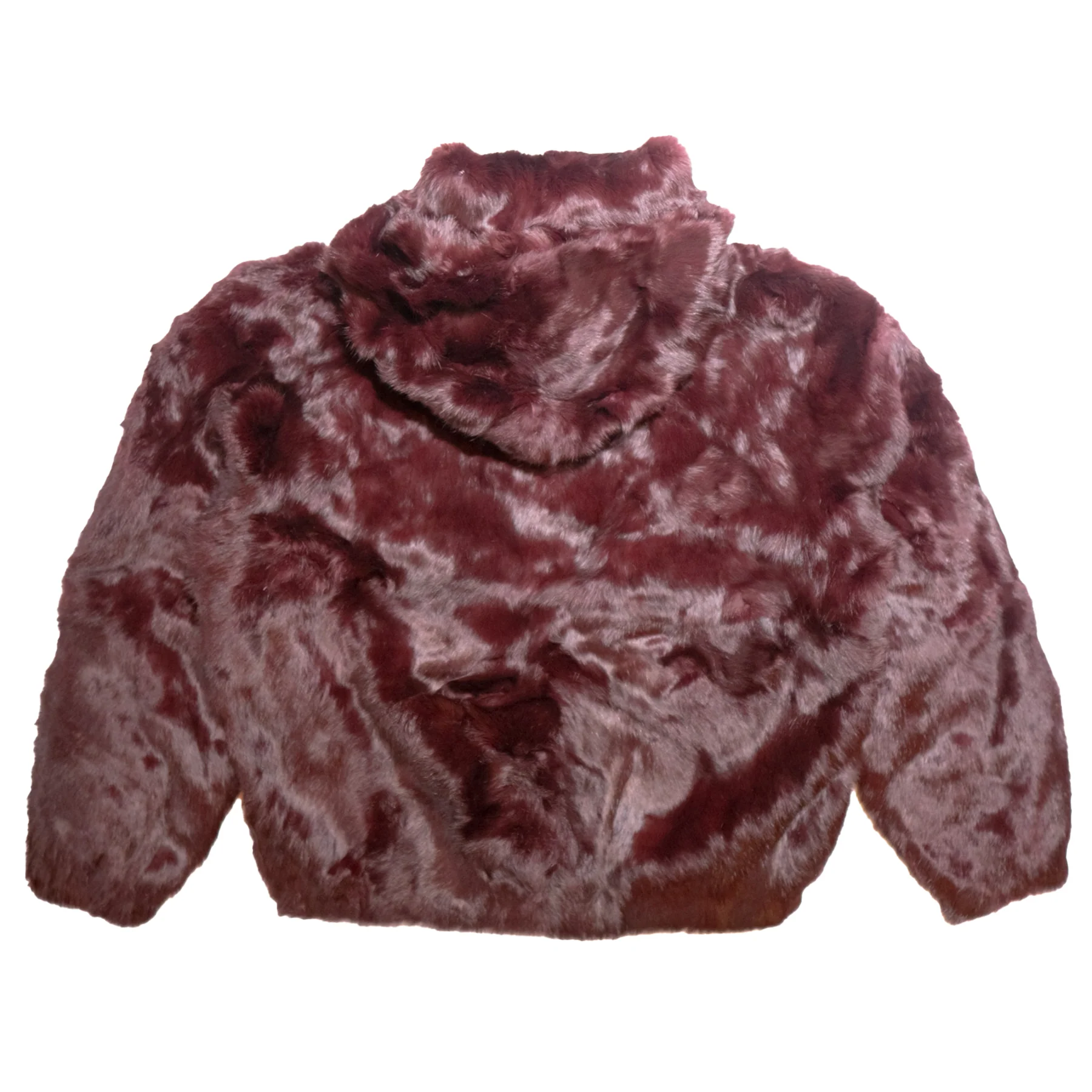 Winter Fur Men's Wine Rabbit Fur Hooded Bomber Jacket - Image 3
