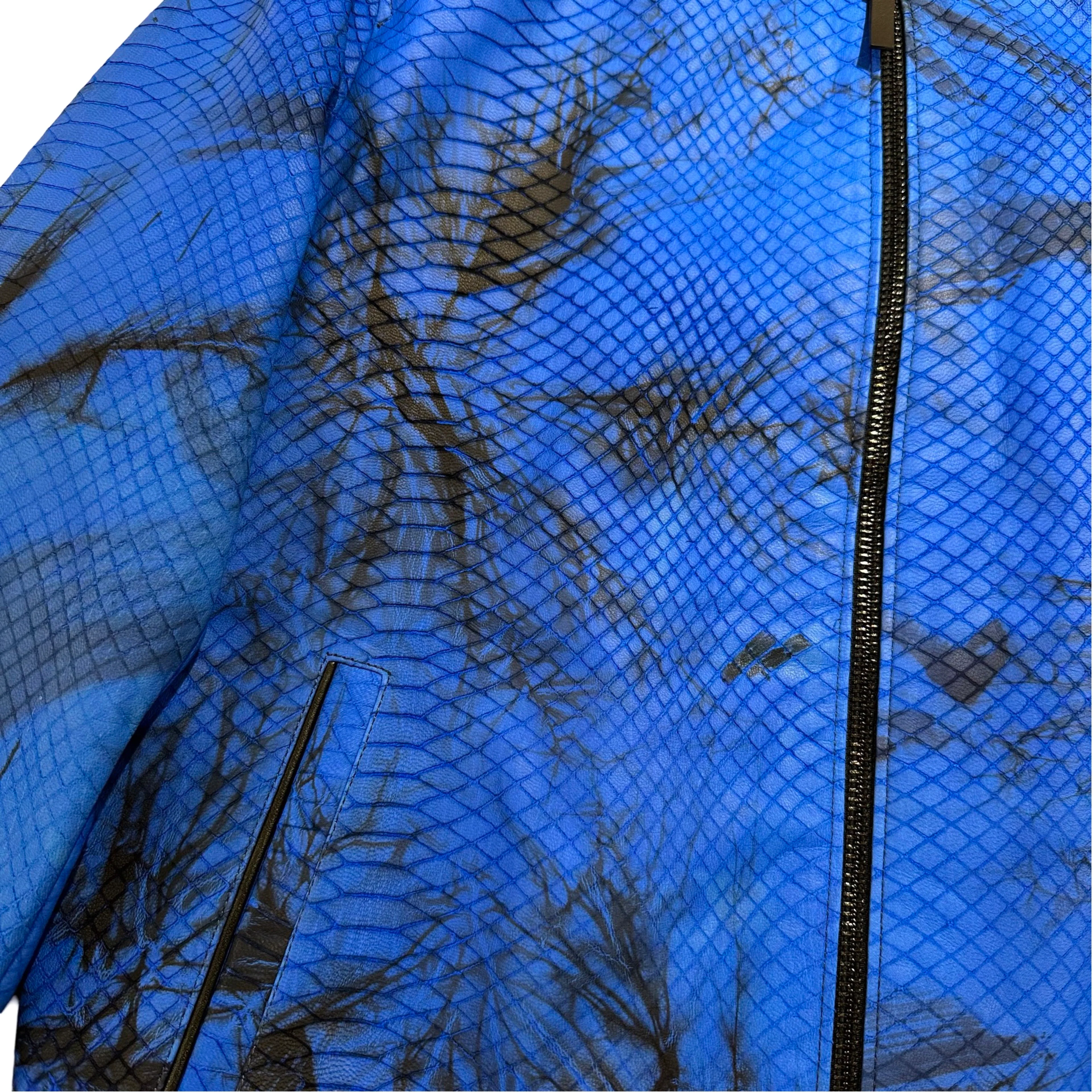 Kashani Royal Blue Laser Cut Python Bomber Jacket - Image 7
