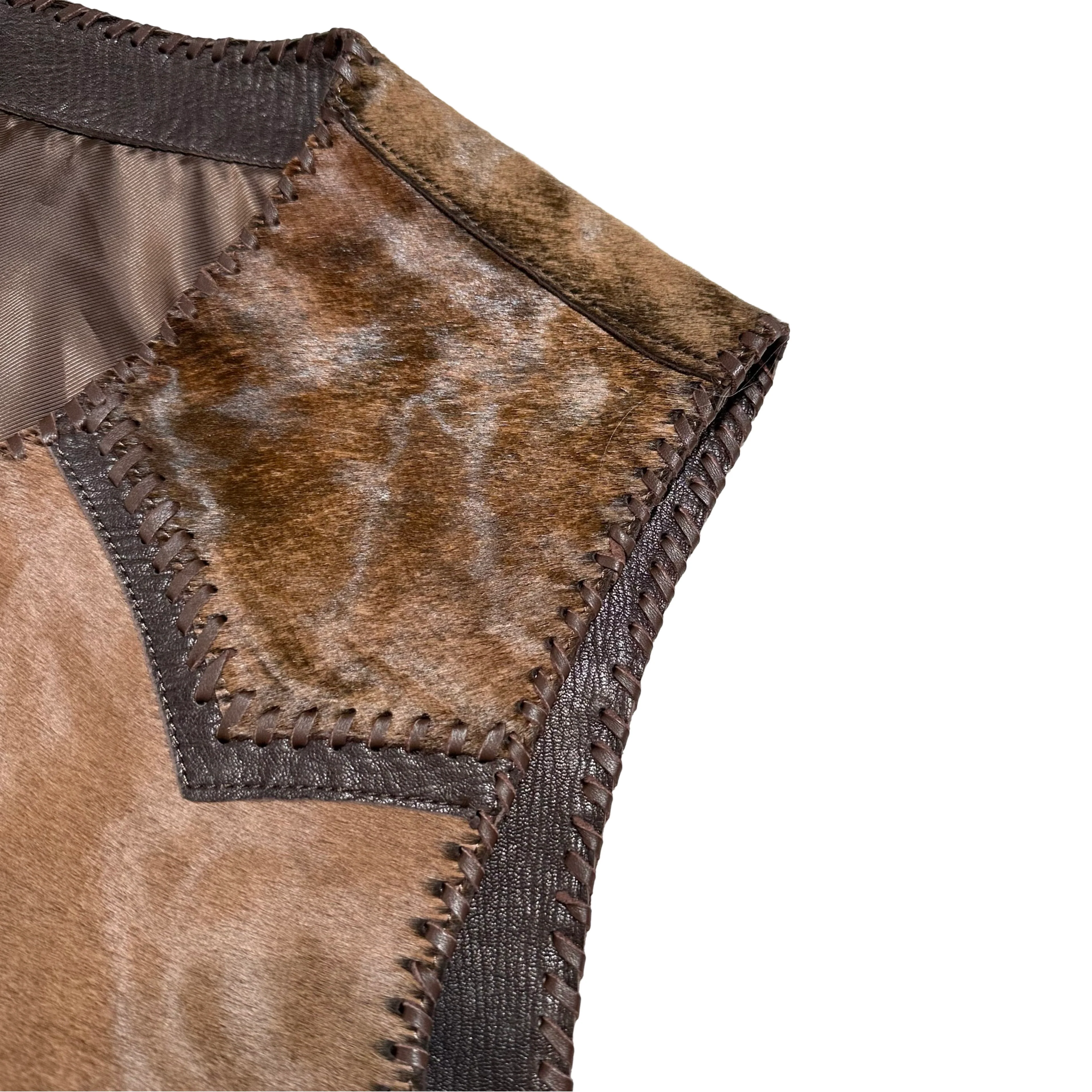 Kashani Tri Brown Cavallino Pony Hair Hand Woven Vest - Image 6