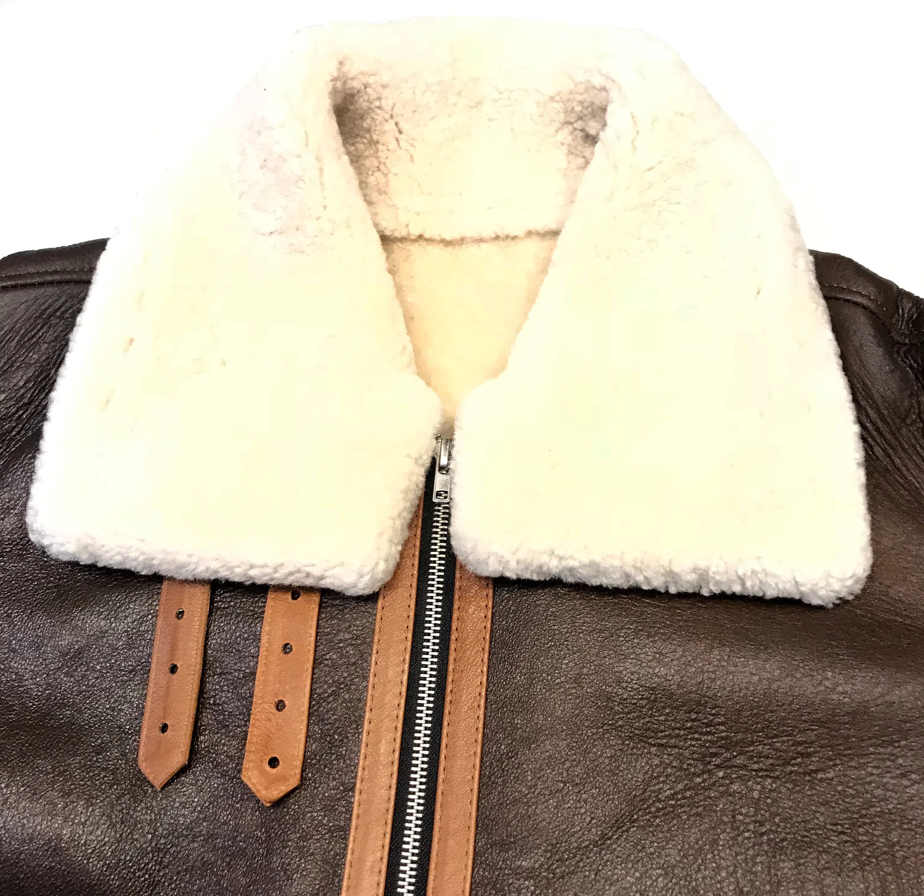 Kashani Two Tone Brown Aviator Shearling Jacket - Image 2