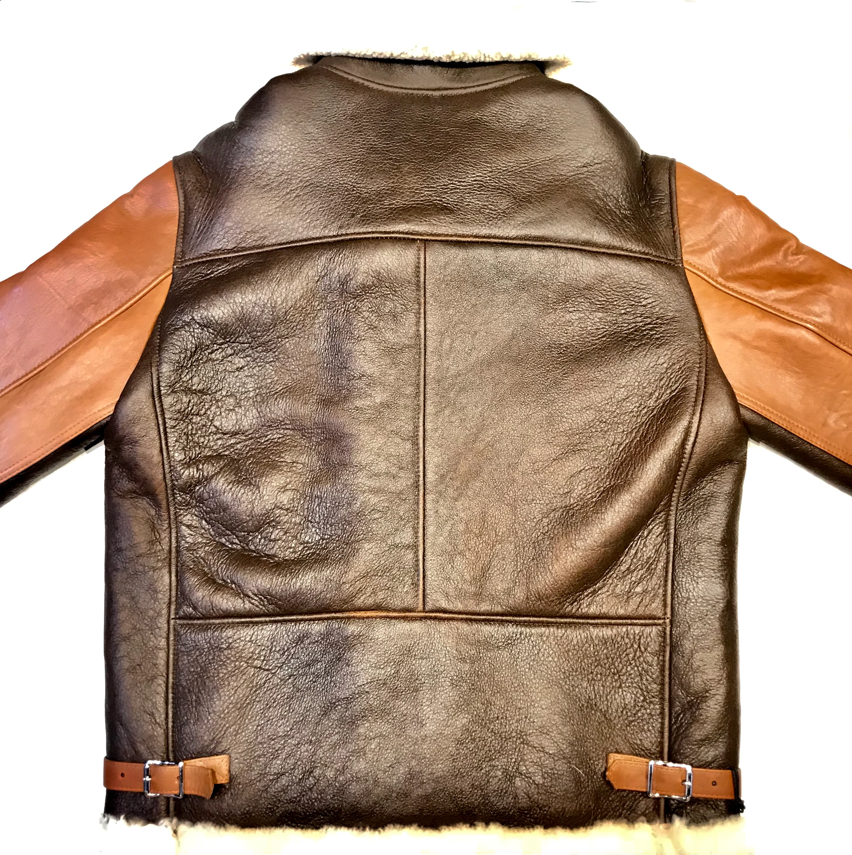 Kashani Two Tone Brown Aviator Shearling Jacket - Image 5