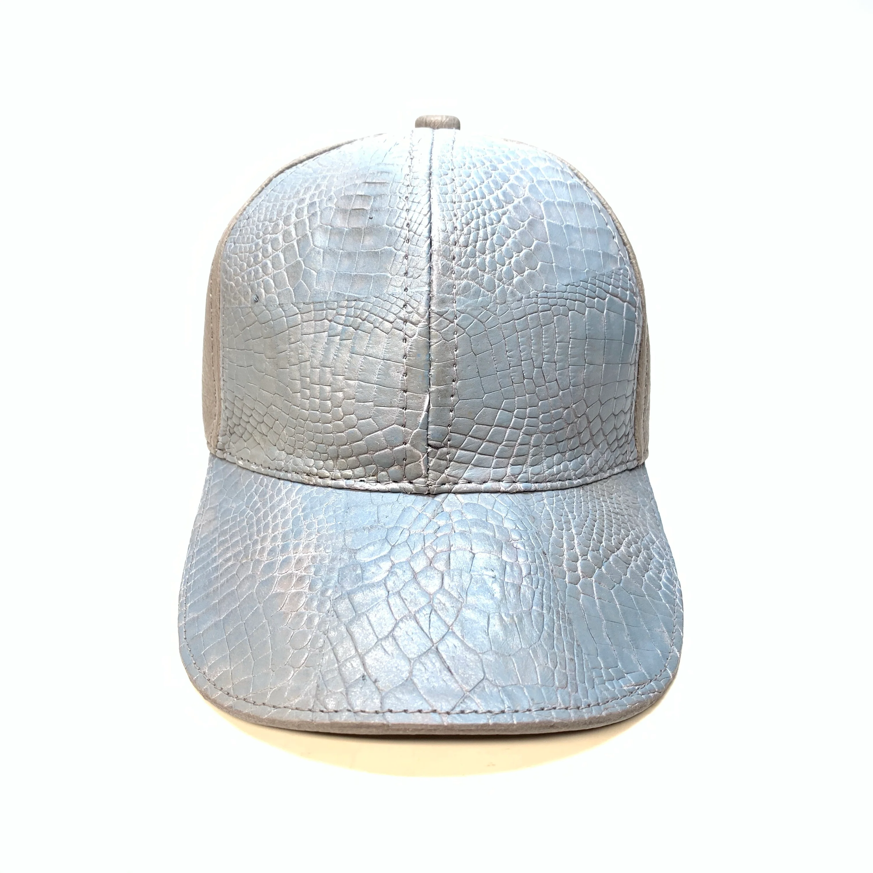 Kashani Cloud Blue Grey Alligator & Ostrich Quill StrapBack Hat - Image 2