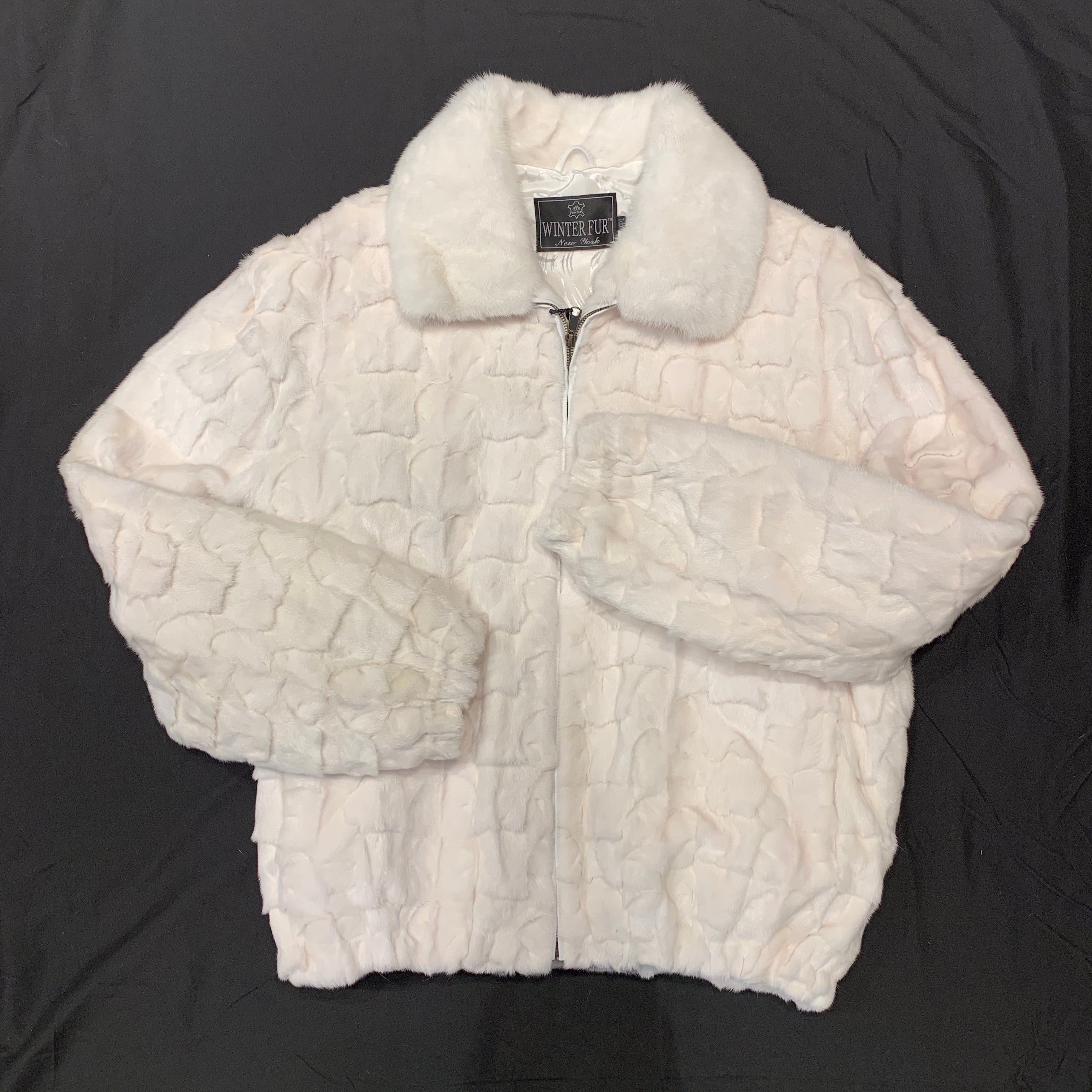 Kashani White Diamond Cut Mink Bomber Jacket