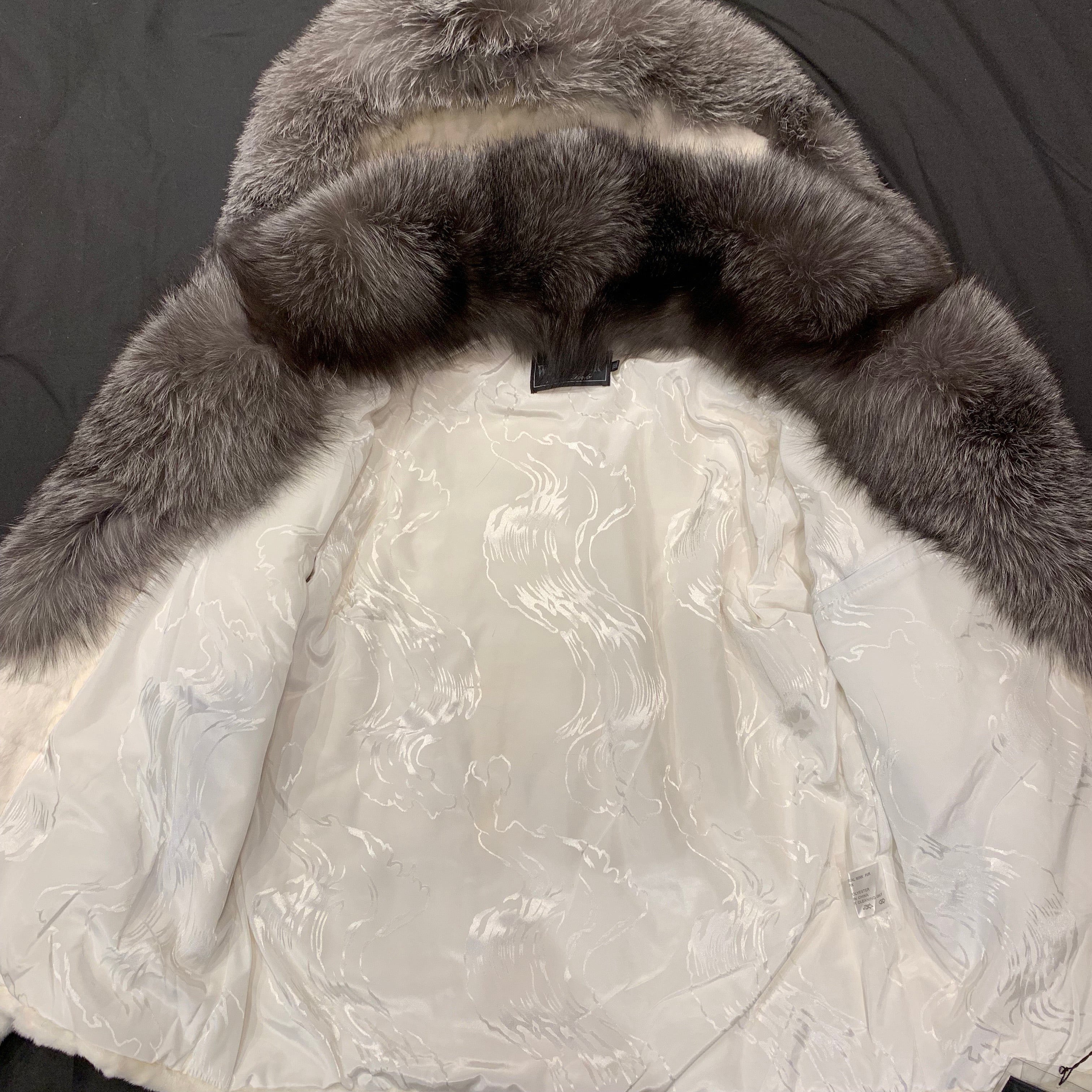 Kashani White Mink Diamond Cut Hooded Silver Fox Bomber Jacket - Image 8
