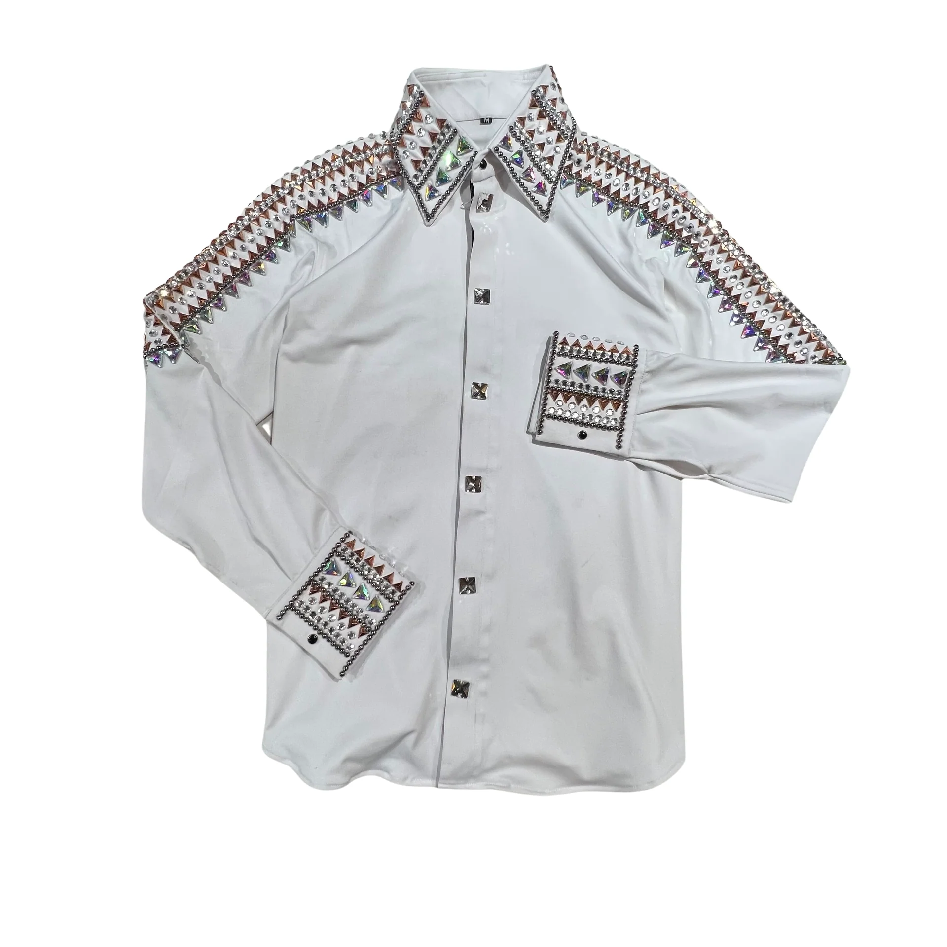 Kashani White Royal Hyper Crystal Button-Up Zip Shirt - Image 4