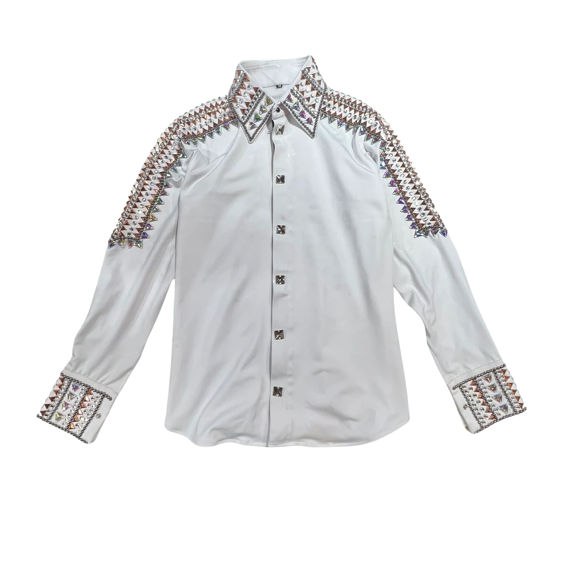 Kashani White Royal Hyper Crystal Button-Up Zip Shirt - Image 5