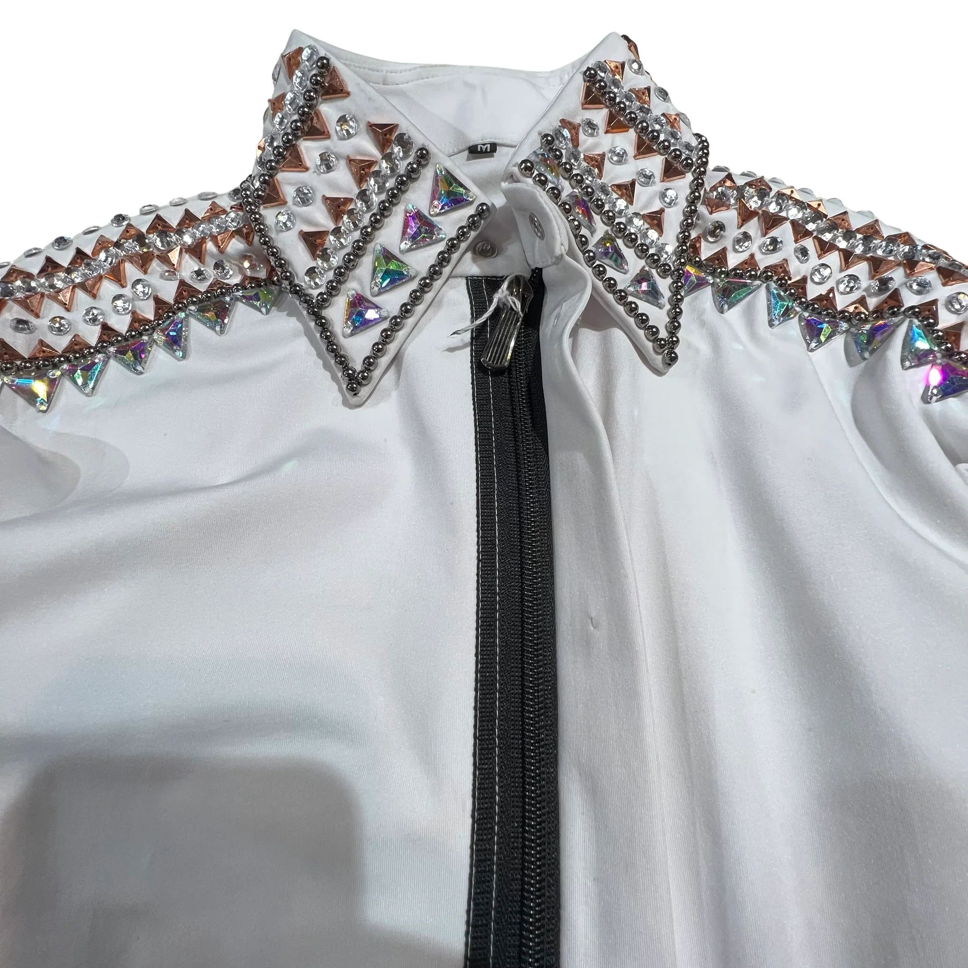 Kashani White Royal Hyper Crystal Button-Up Zip Shirt - Image 9