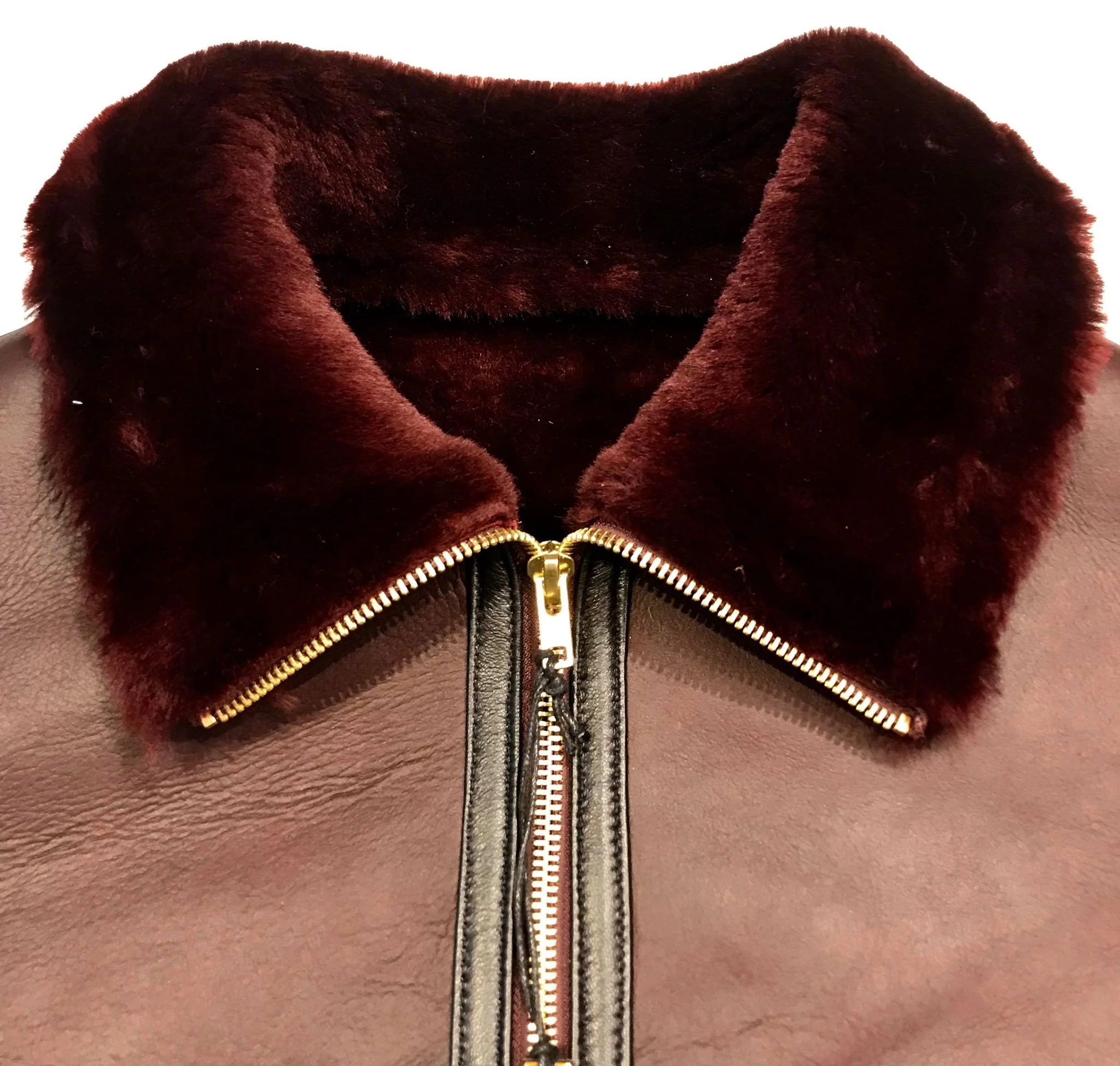 Kashani Burgundy Mouton Shearling Flight Jacket - Image 3