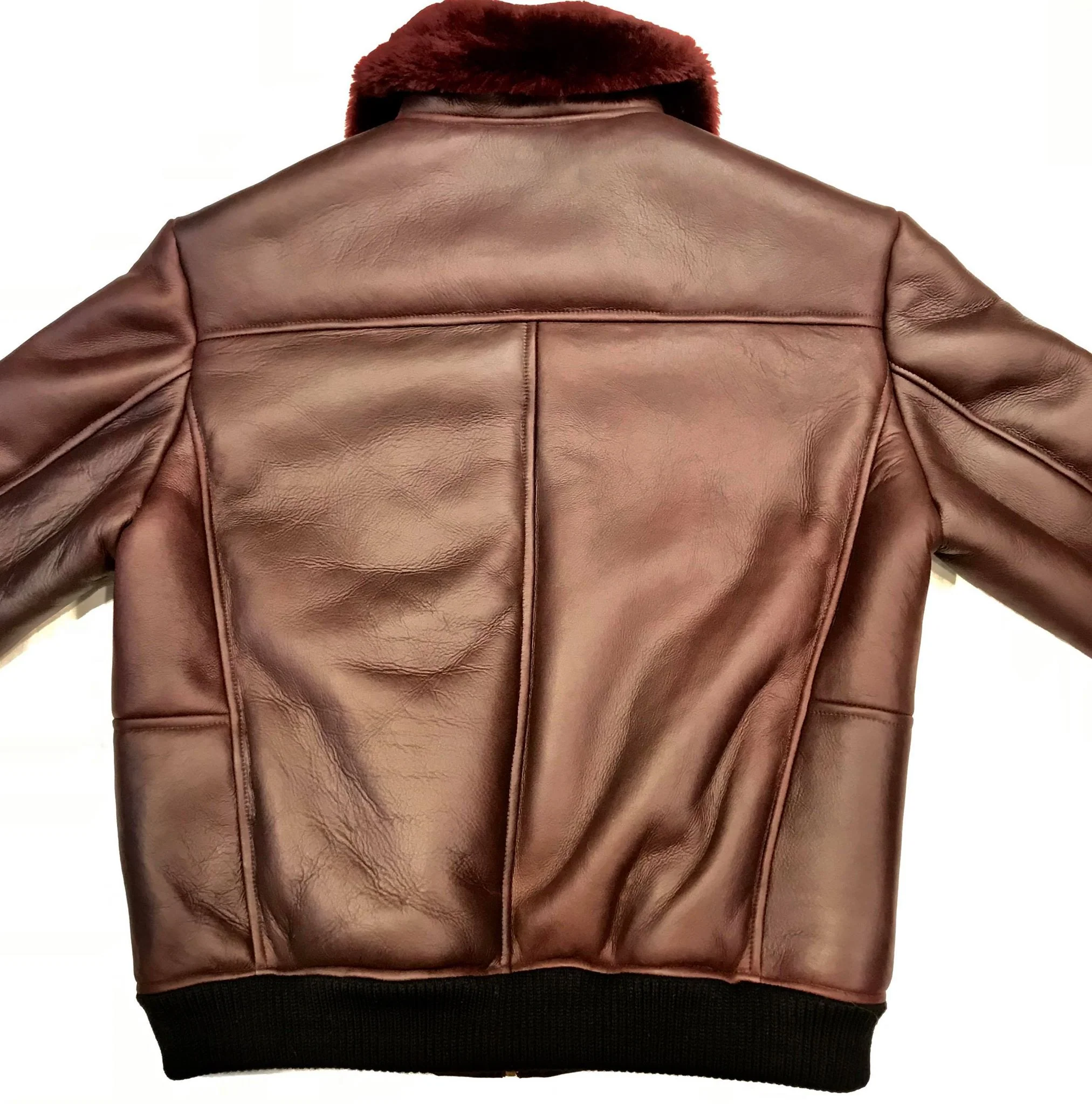 Kashani Burgundy Mouton Shearling Flight Jacket - Image 7