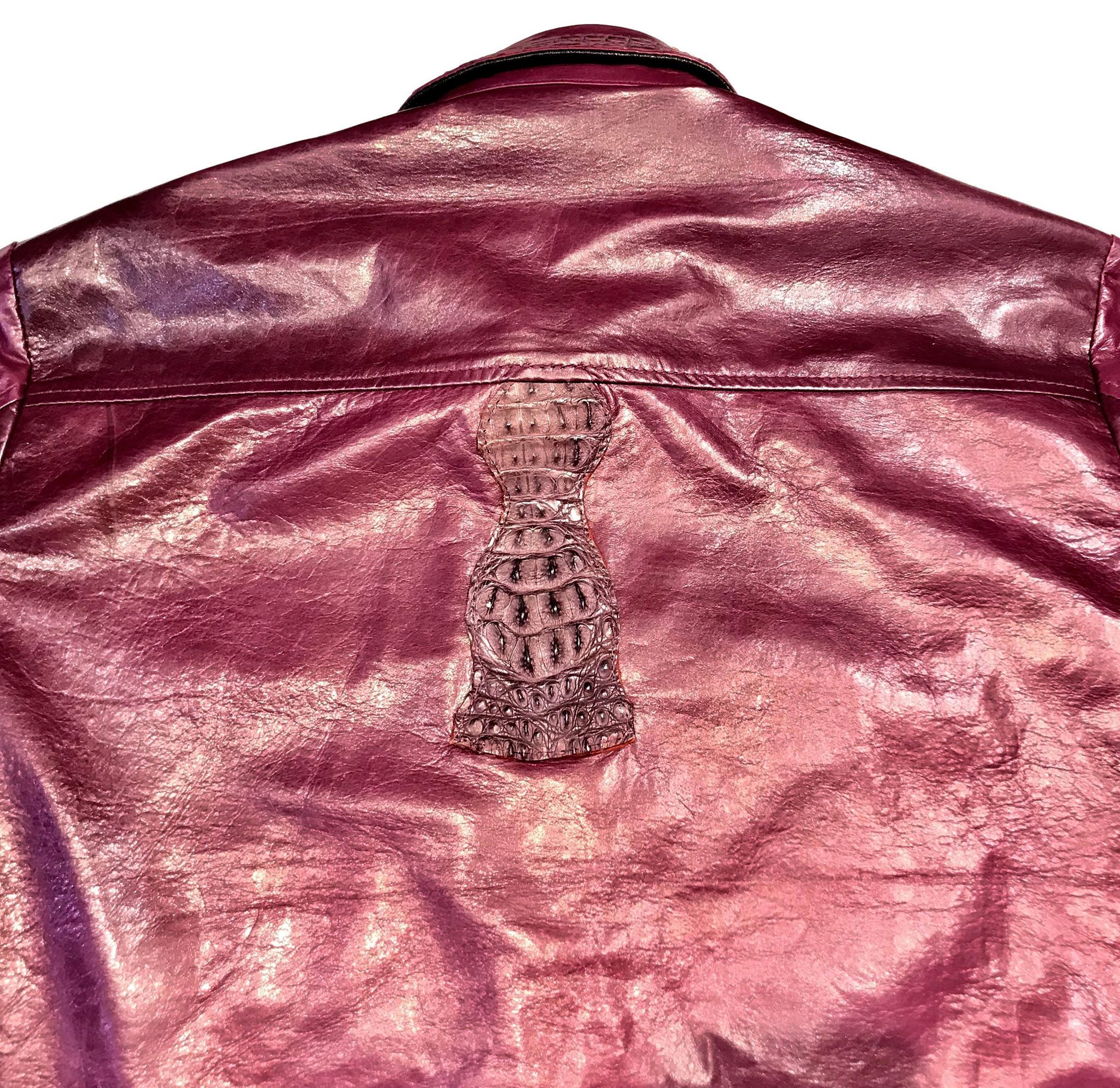 Kashani Wine Waxed Crocodile Lambskin Button Up Shirt - Image 3