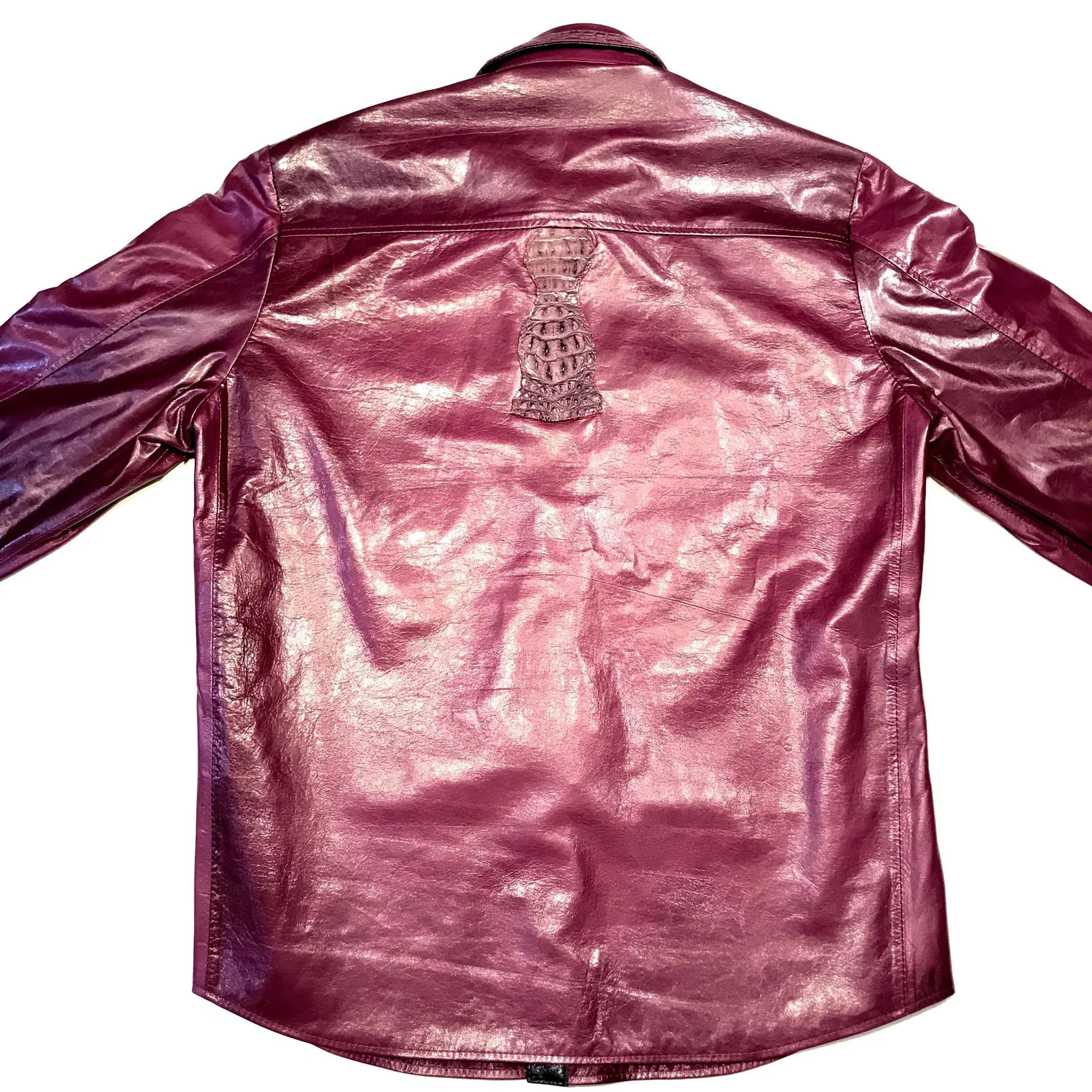 Kashani Wine Waxed Crocodile Lambskin Button Up Shirt - Image 6