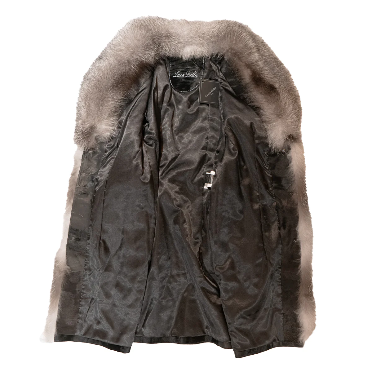 Kashani Women's Black Distressed Pony Hair Silver Fox Fur Trench Coat - Image 4