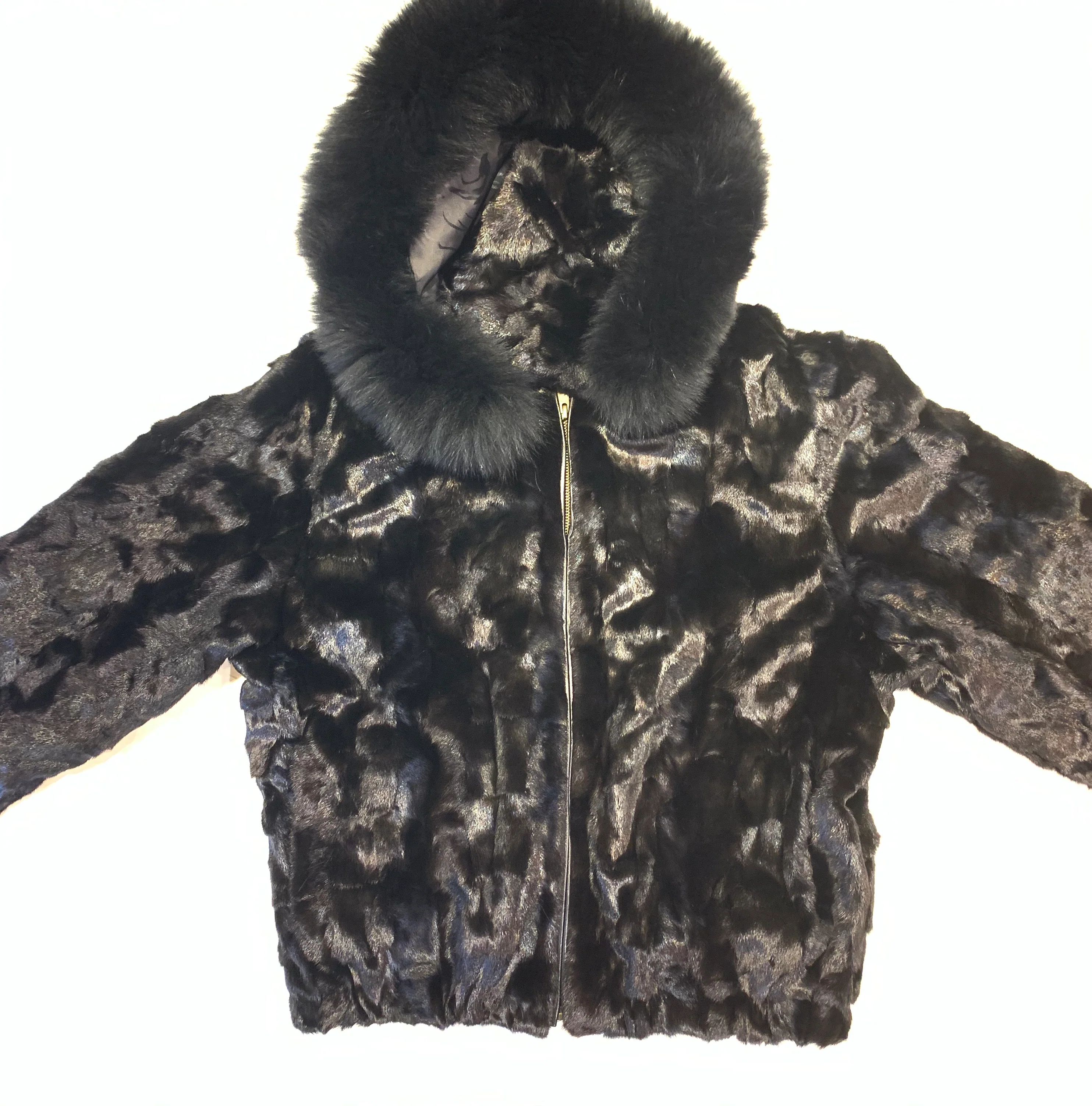 Kashani Women's Black Mink Hooded Bomber Jacket - Image 2