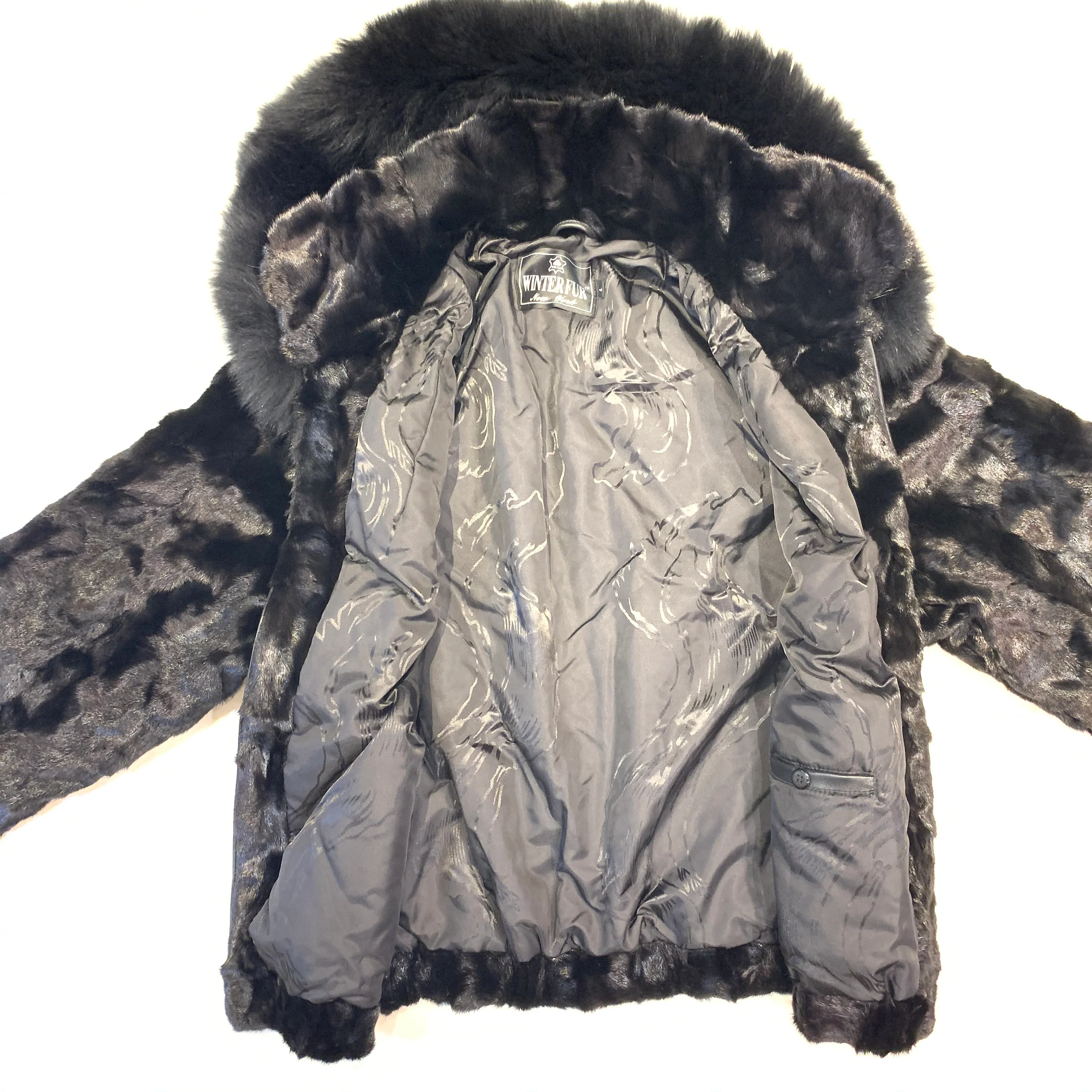 Kashani Women's Black Mink Hooded Bomber Jacket - Image 4