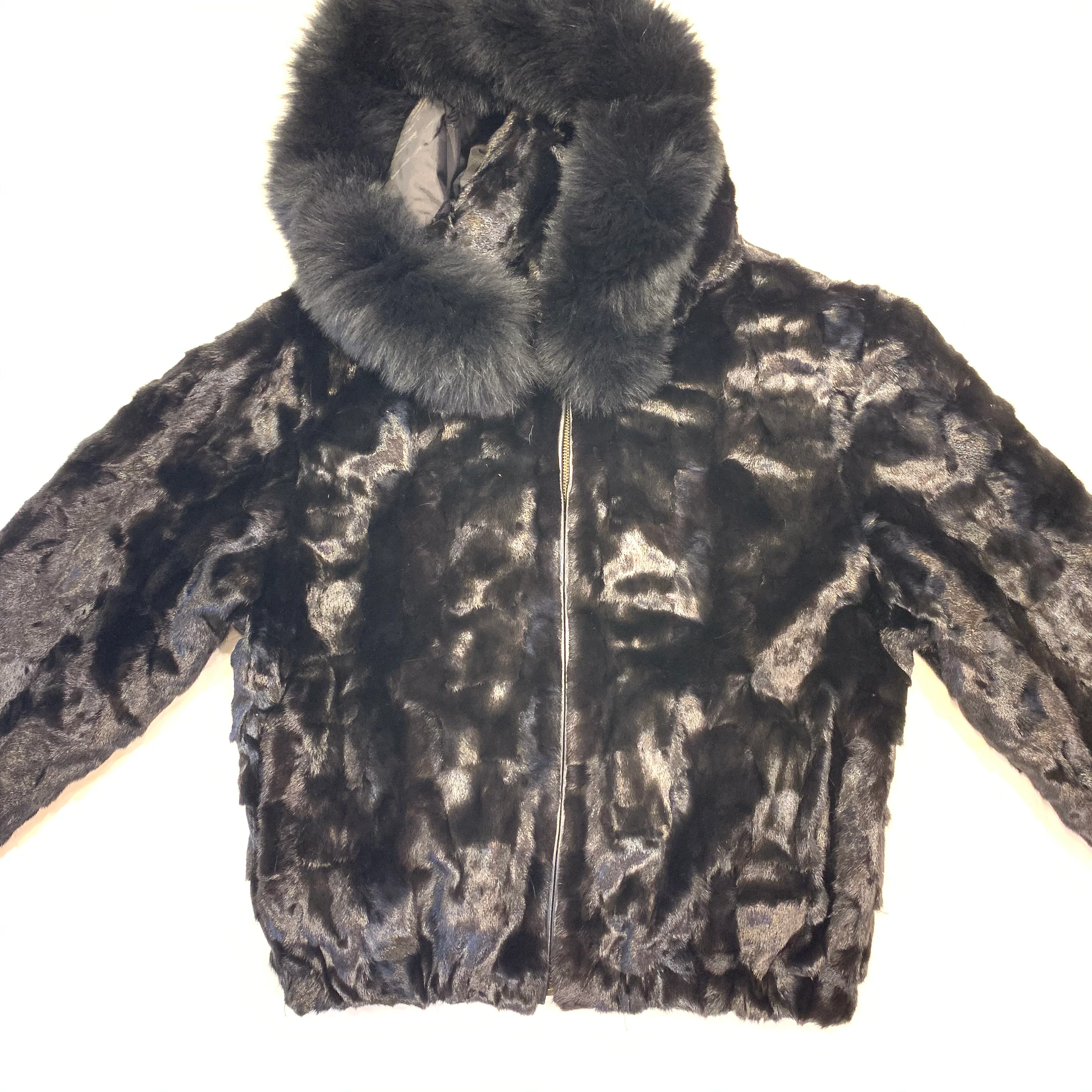 Kashani Women's Black Mink Hooded Bomber Jacket - Image 7