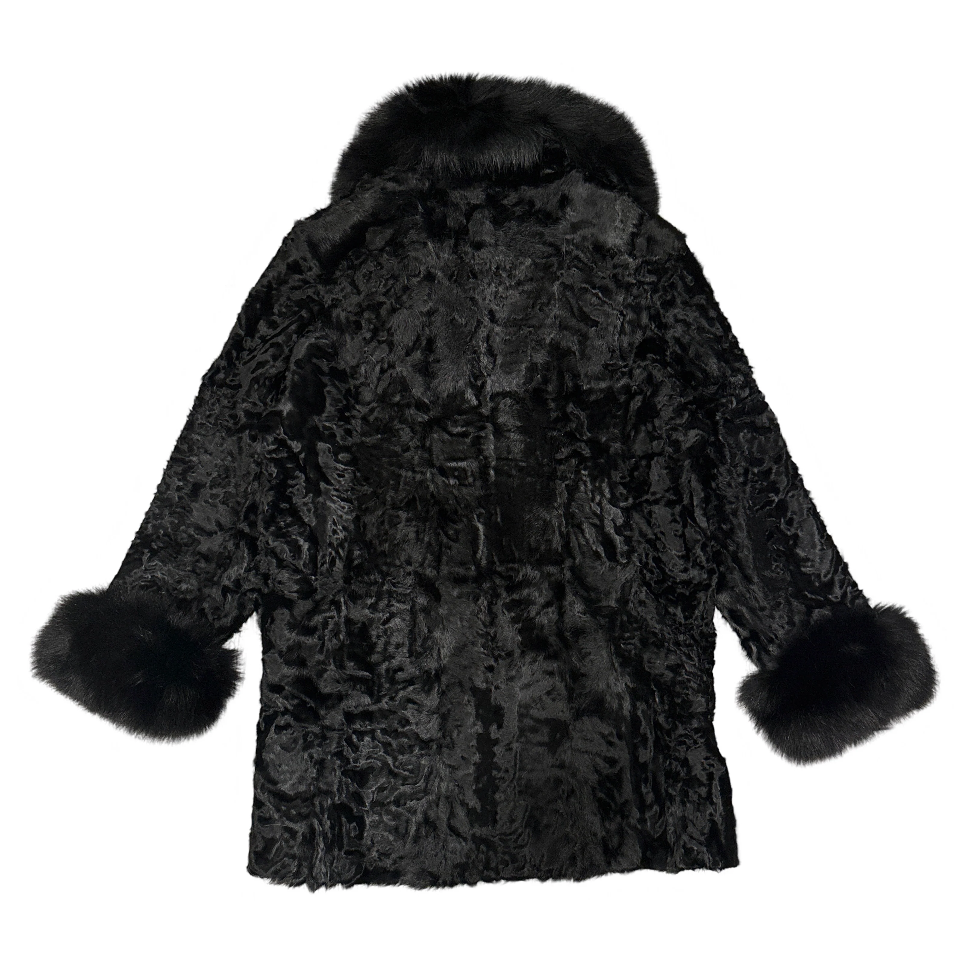 Kashani Women's Black Persian Lamb / Fox Fur 3/4 Coat - Image 2