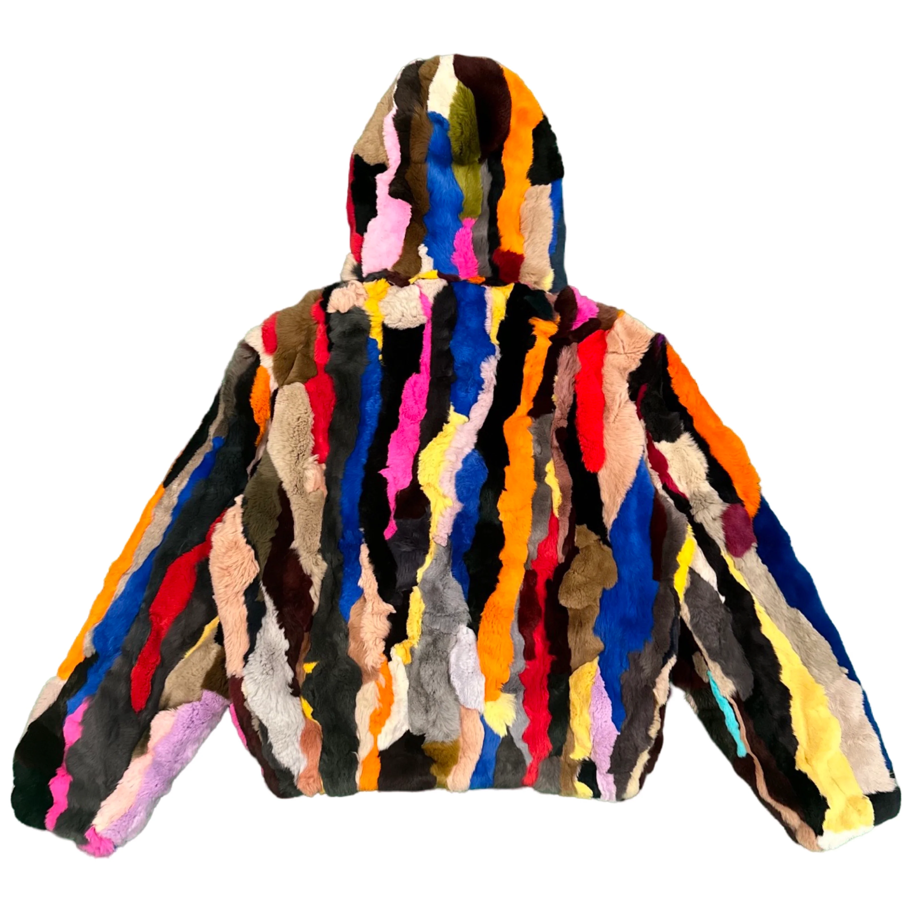 Kashani Women's Multi Color Rabbit Fur Coat w/ Detachable Hood - Image 4
