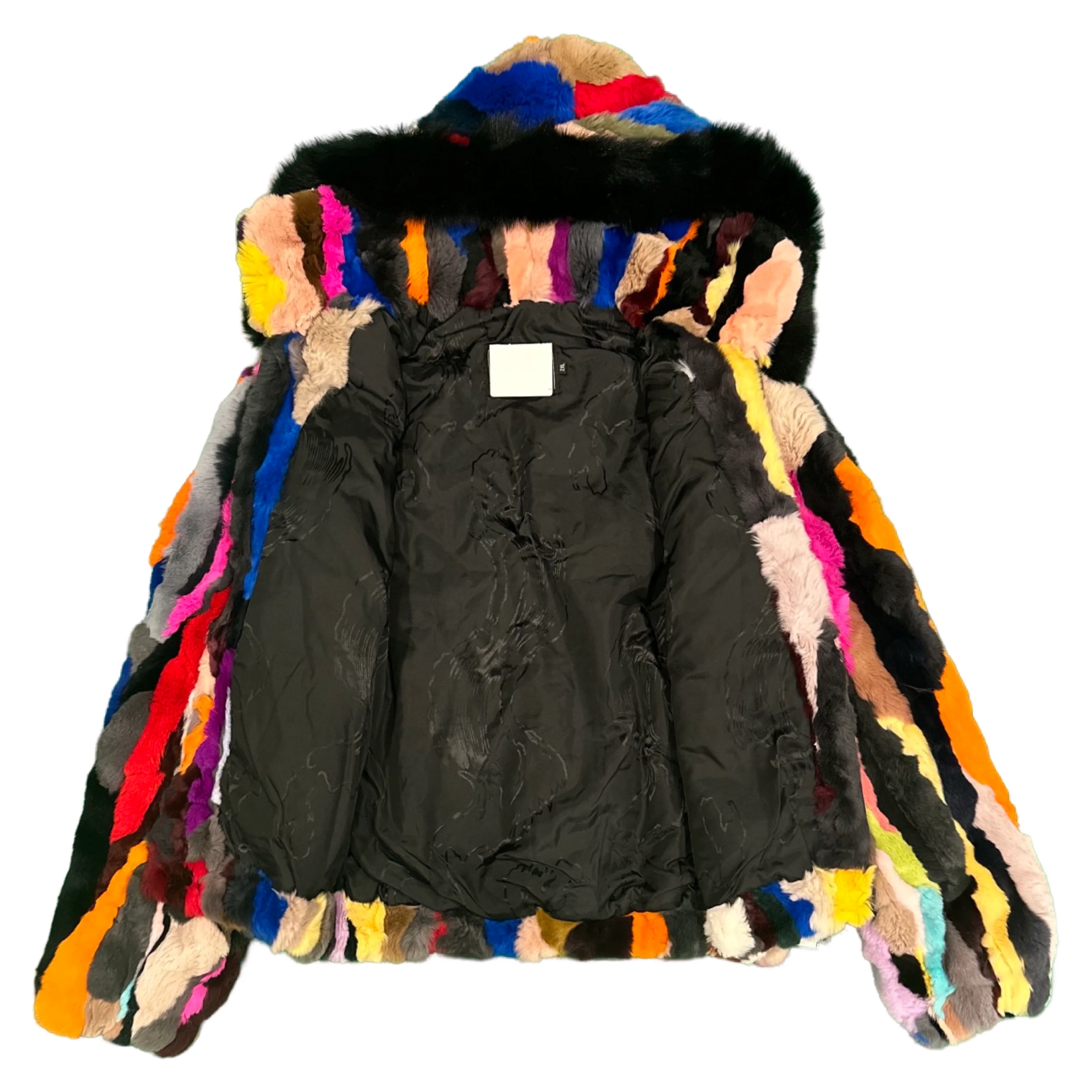 Kashani Women's Multi Color Rabbit Fur Coat w/ Detachable Hood - Image 5