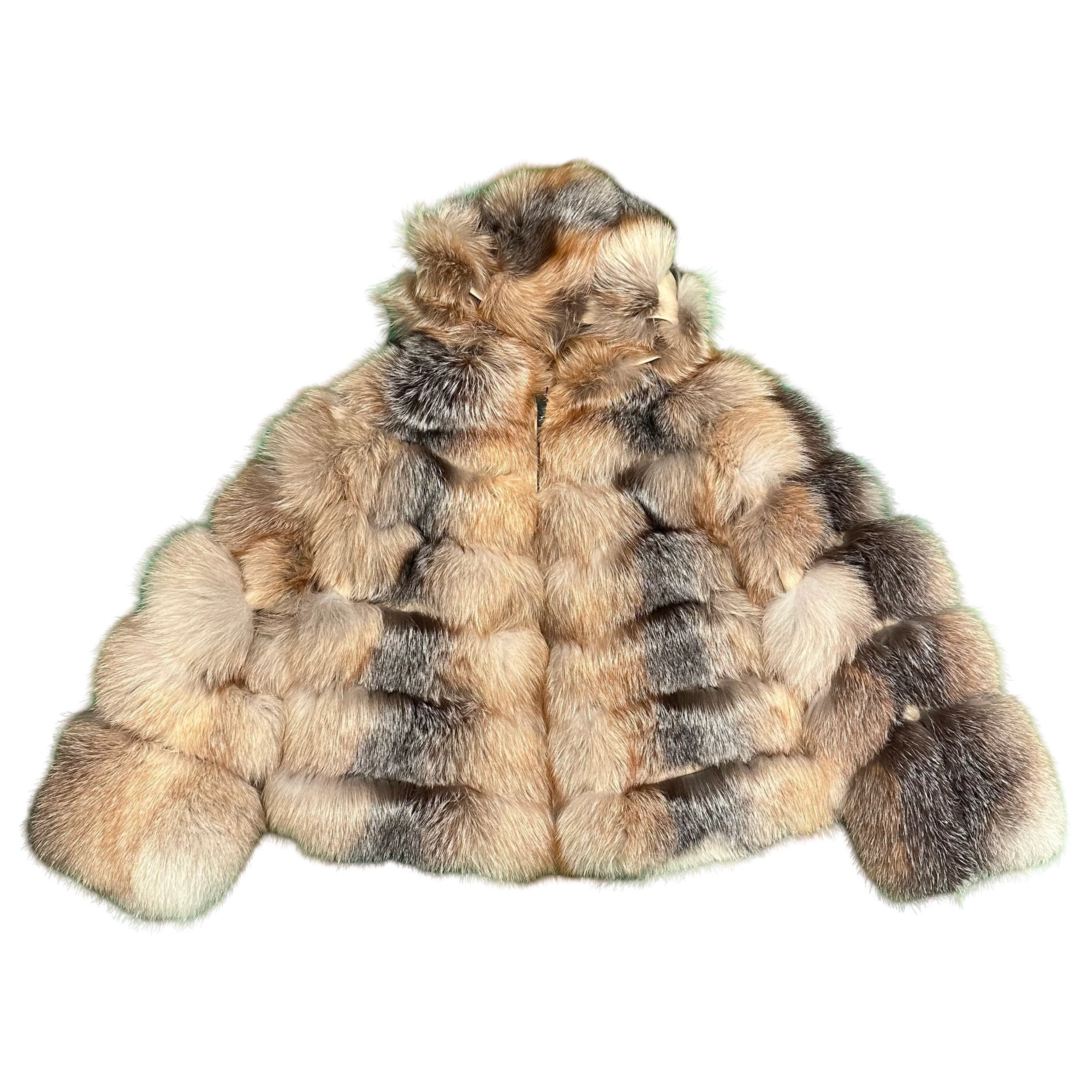 Kashani Women's Natural Golden Island Fox Fur Hooded Copped Jacket