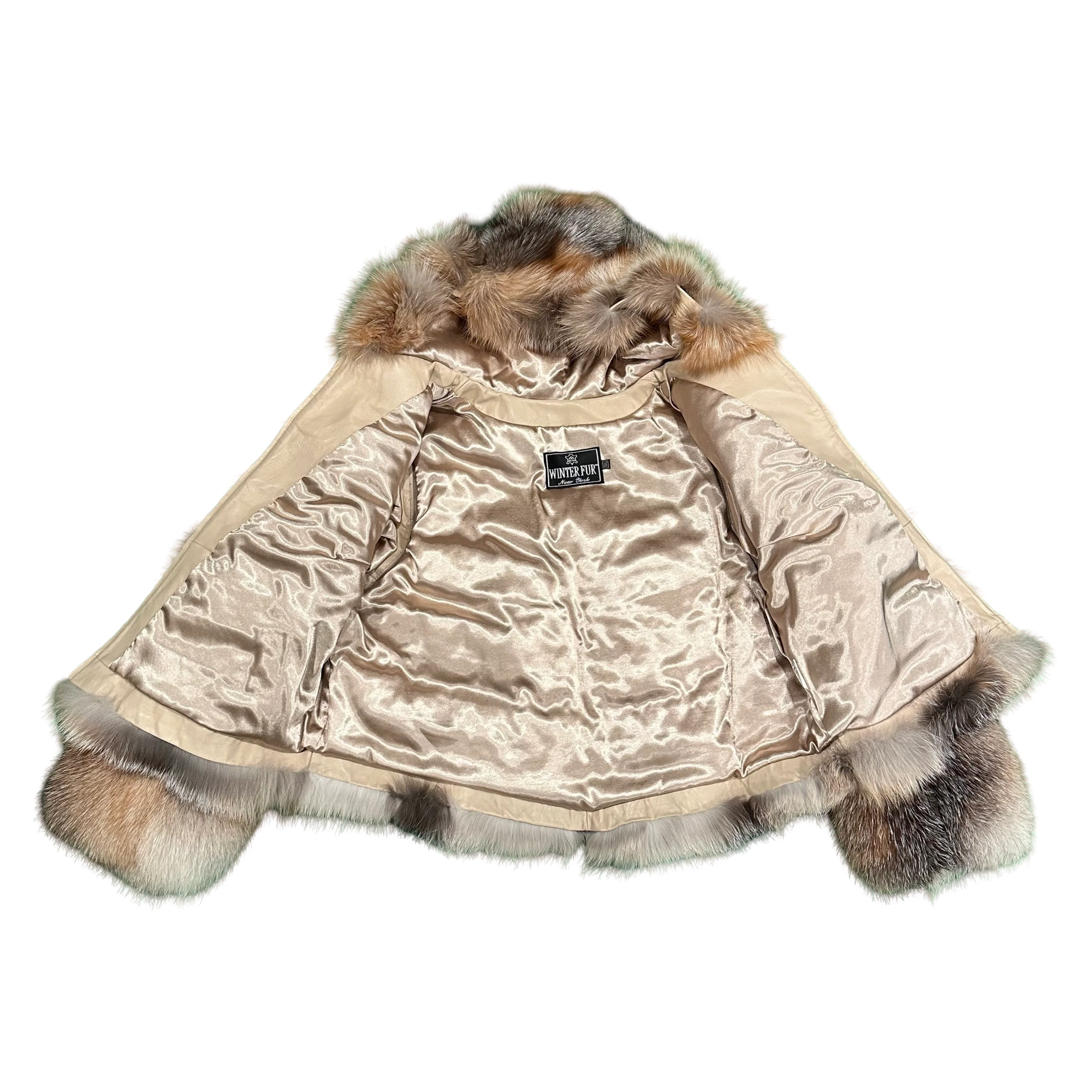 Kashani Women's Natural Golden Island Fox Fur Hooded Copped Jacket - Image 4