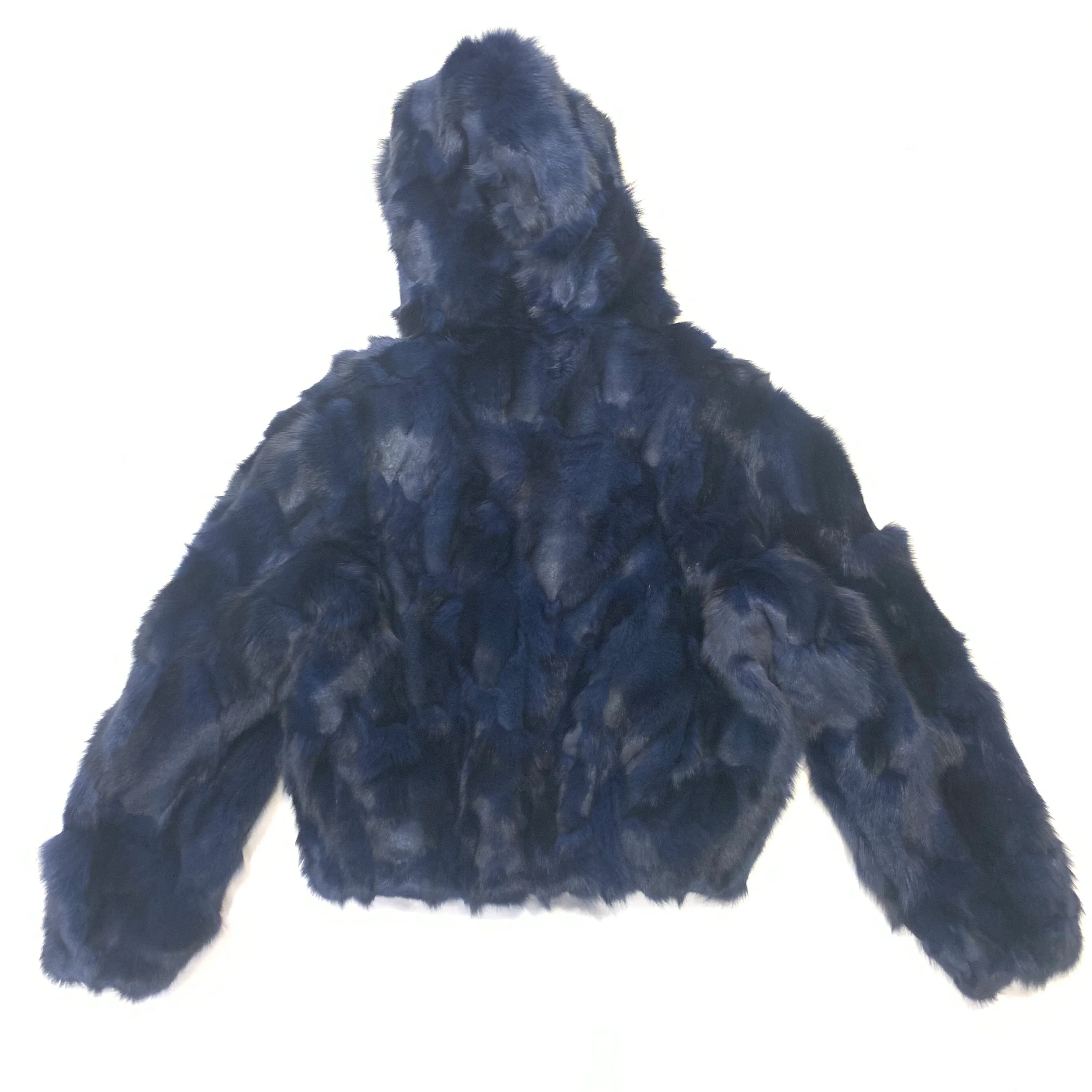 Kashani Women's Navy Blue Full Fox Fur Hooded Bomber Coat - Image 4