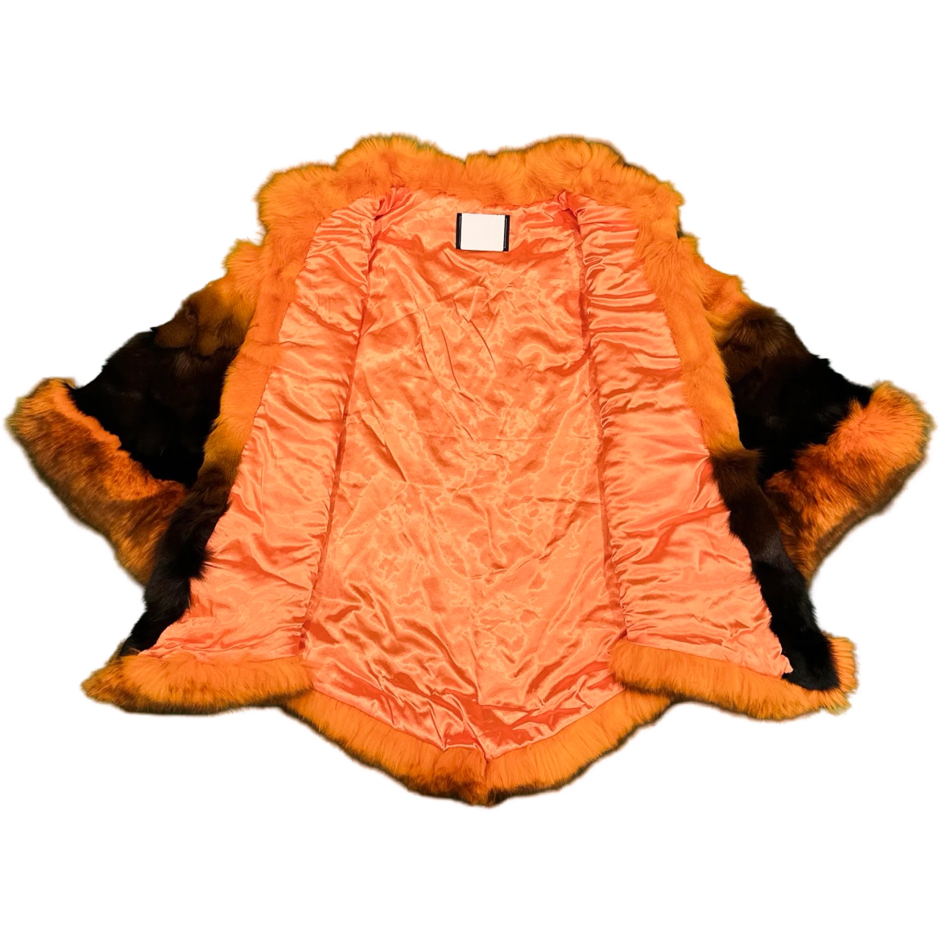 Kashani Women's Orange / Black Fox Fur Poncho - Image 3