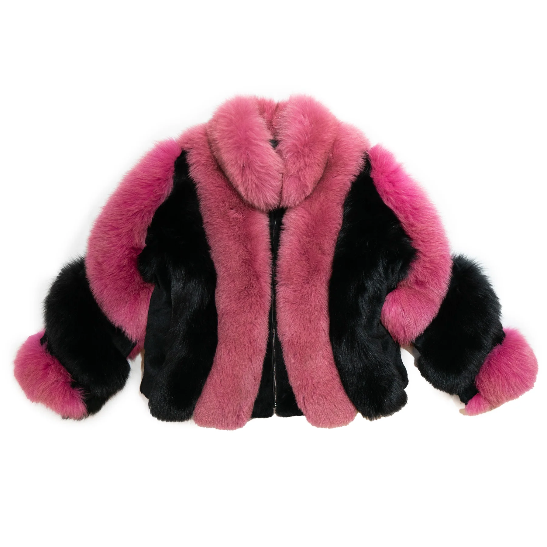 Kashani Women's Pink & Black Fox Fur Jacket