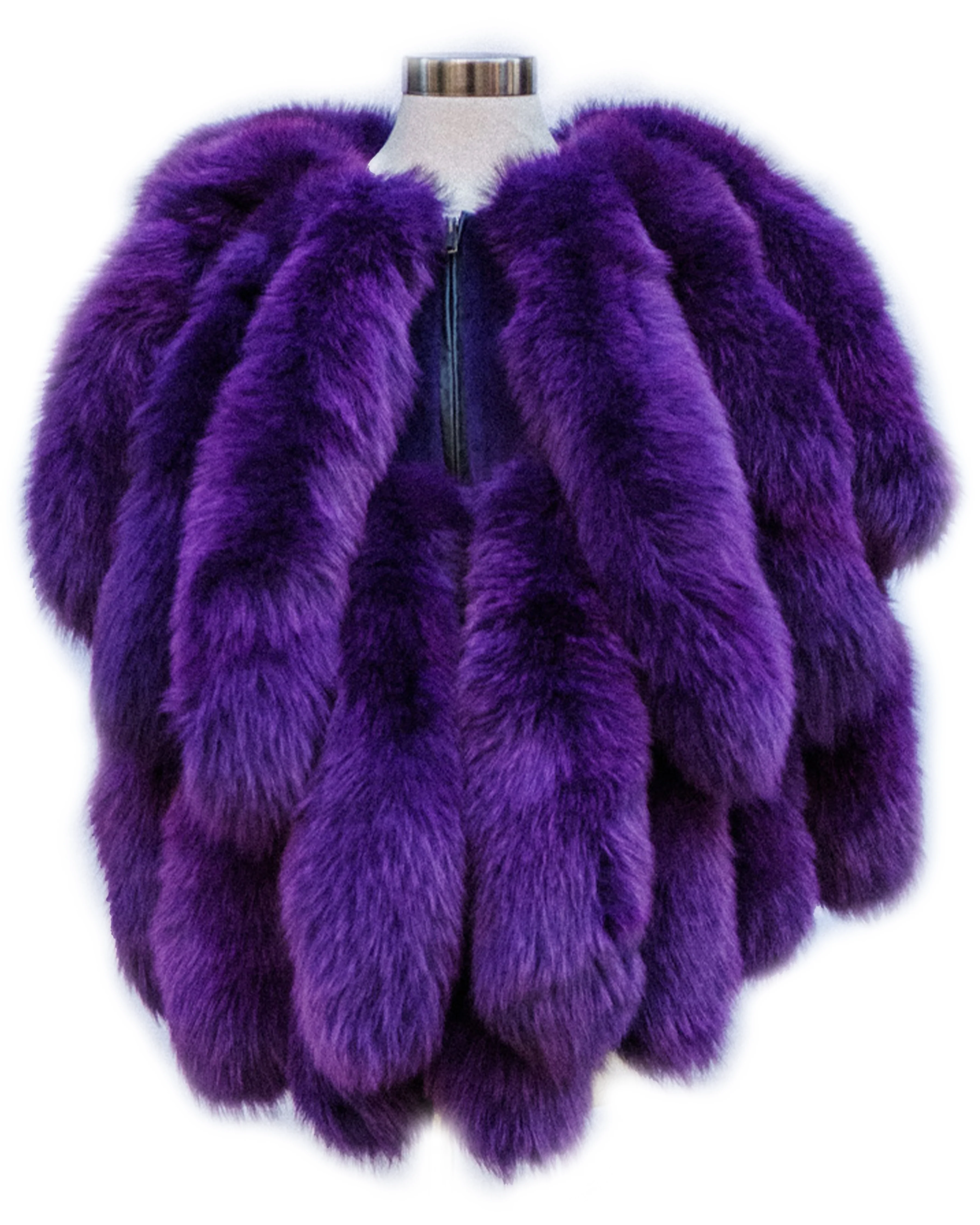 Kashani Women's Purple All Over Fox Tails Fur Poncho