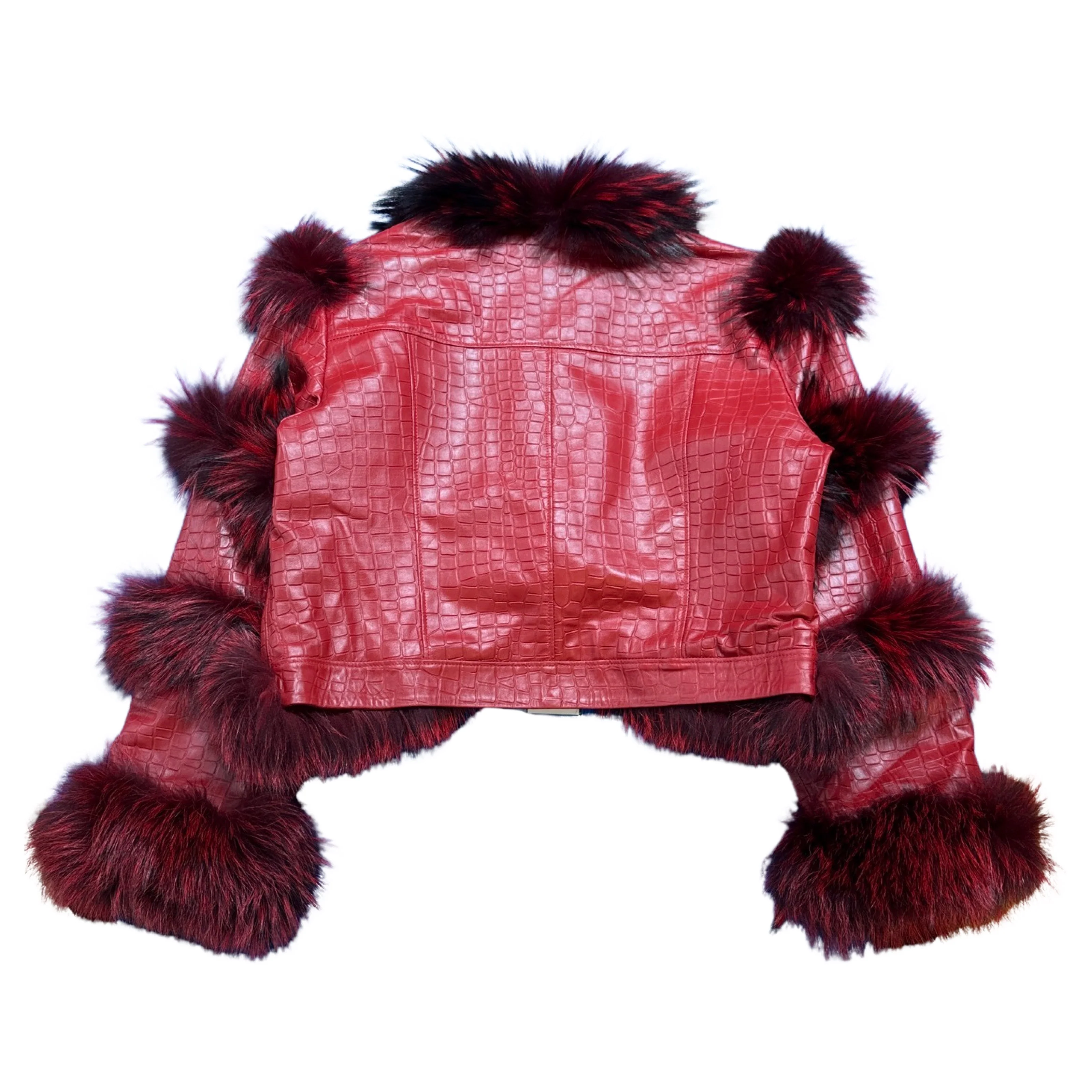 Kashani Women's Red Embossed Alligator Fox Fur Cropped Jacket - Image 2