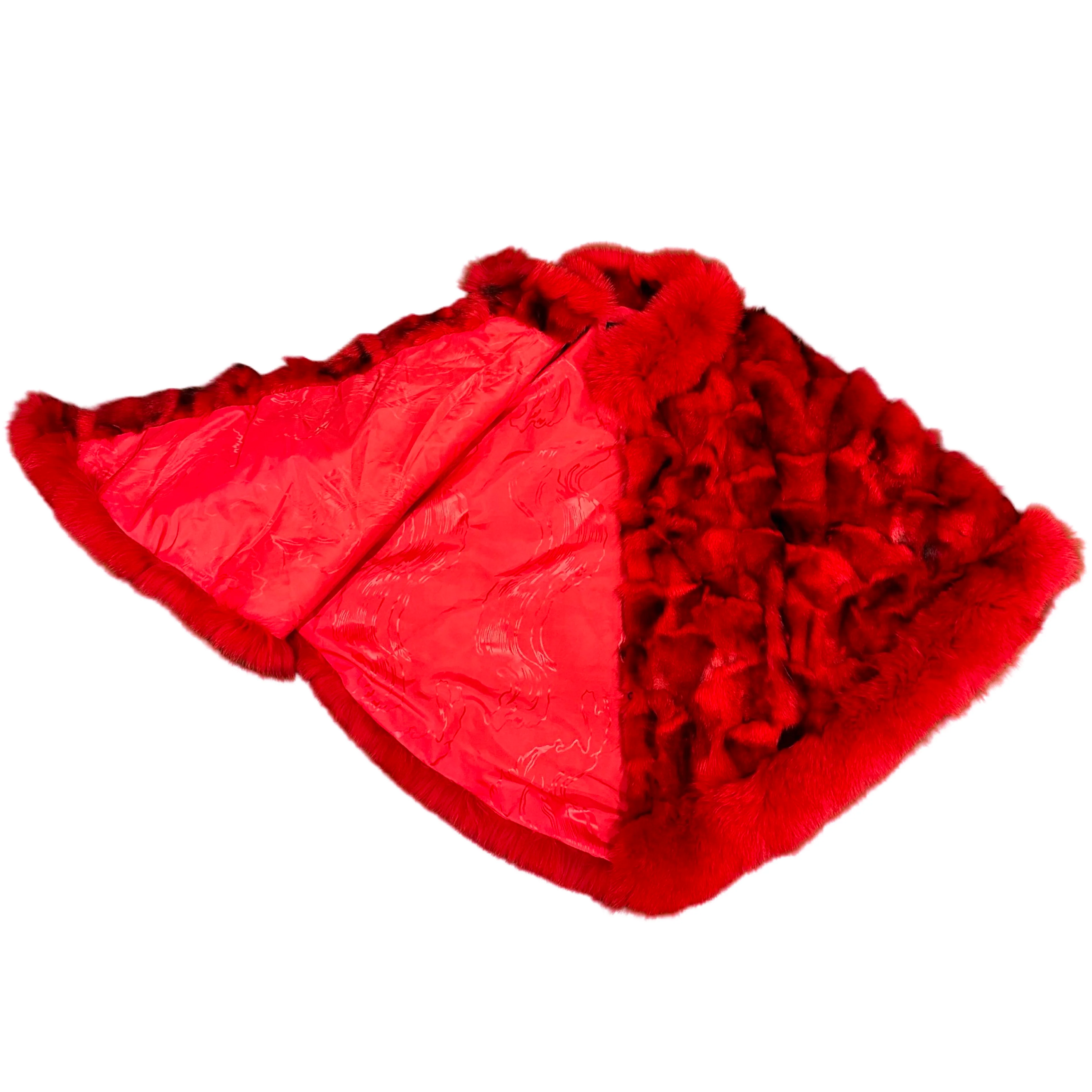 Kashani Women's Red Fox Fur Poncho - Image 3