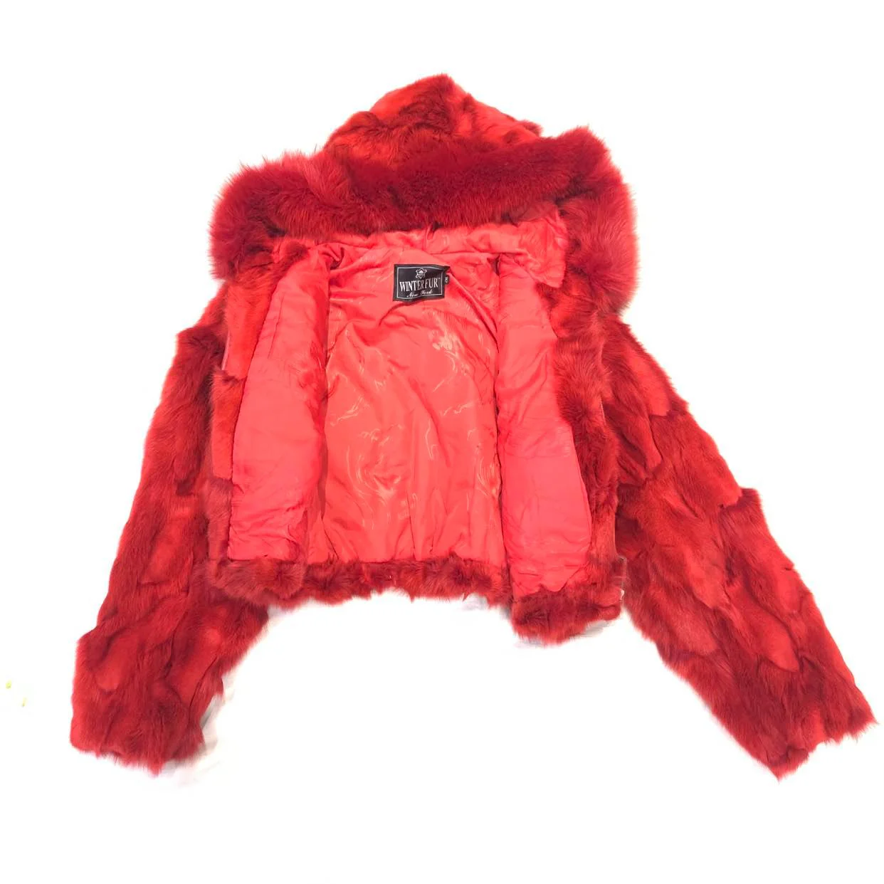 Kashani Ladies Red Hooded Fox Fur Coat - Image 4