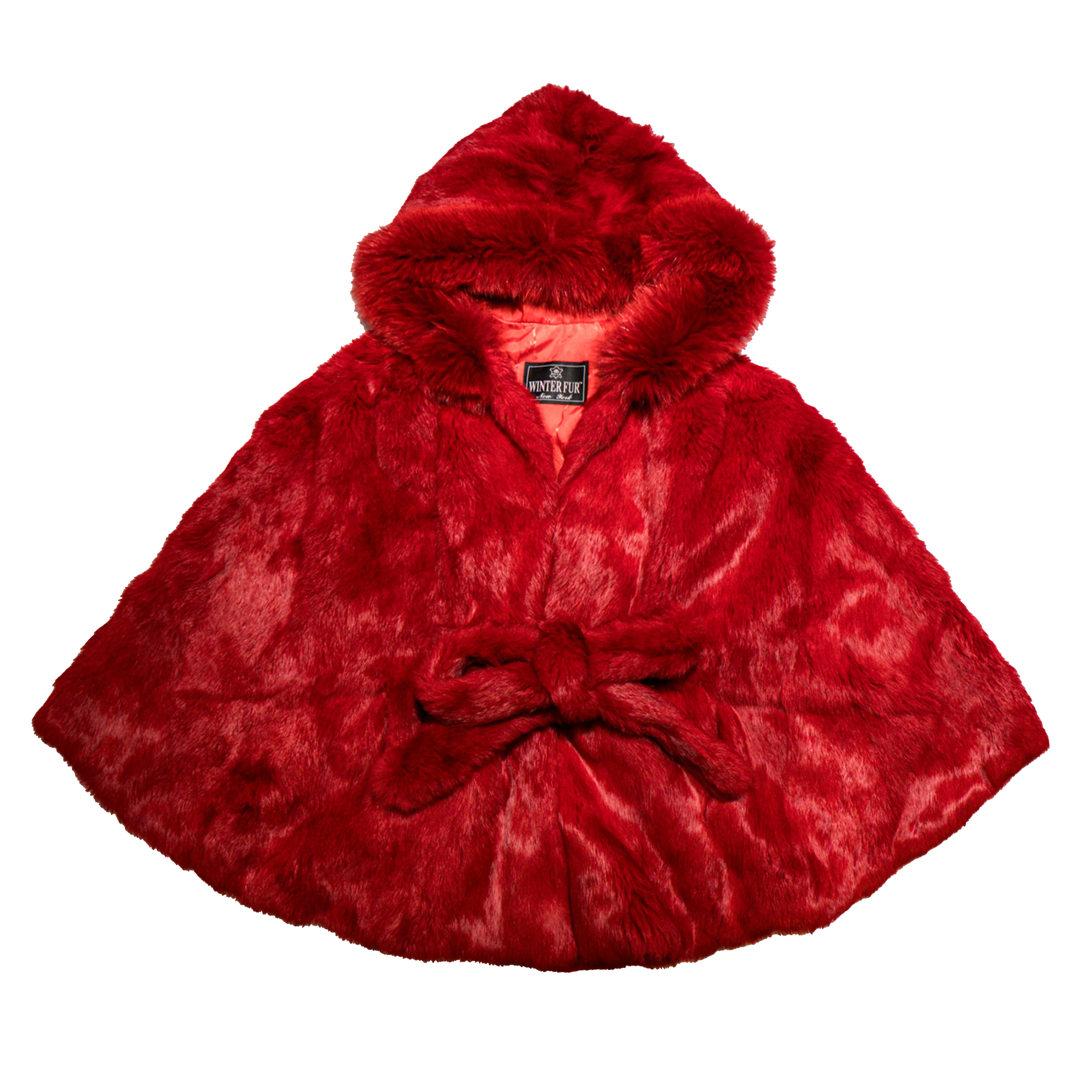 Kashani Women's Red Rabbit Fur Hooded Poncho